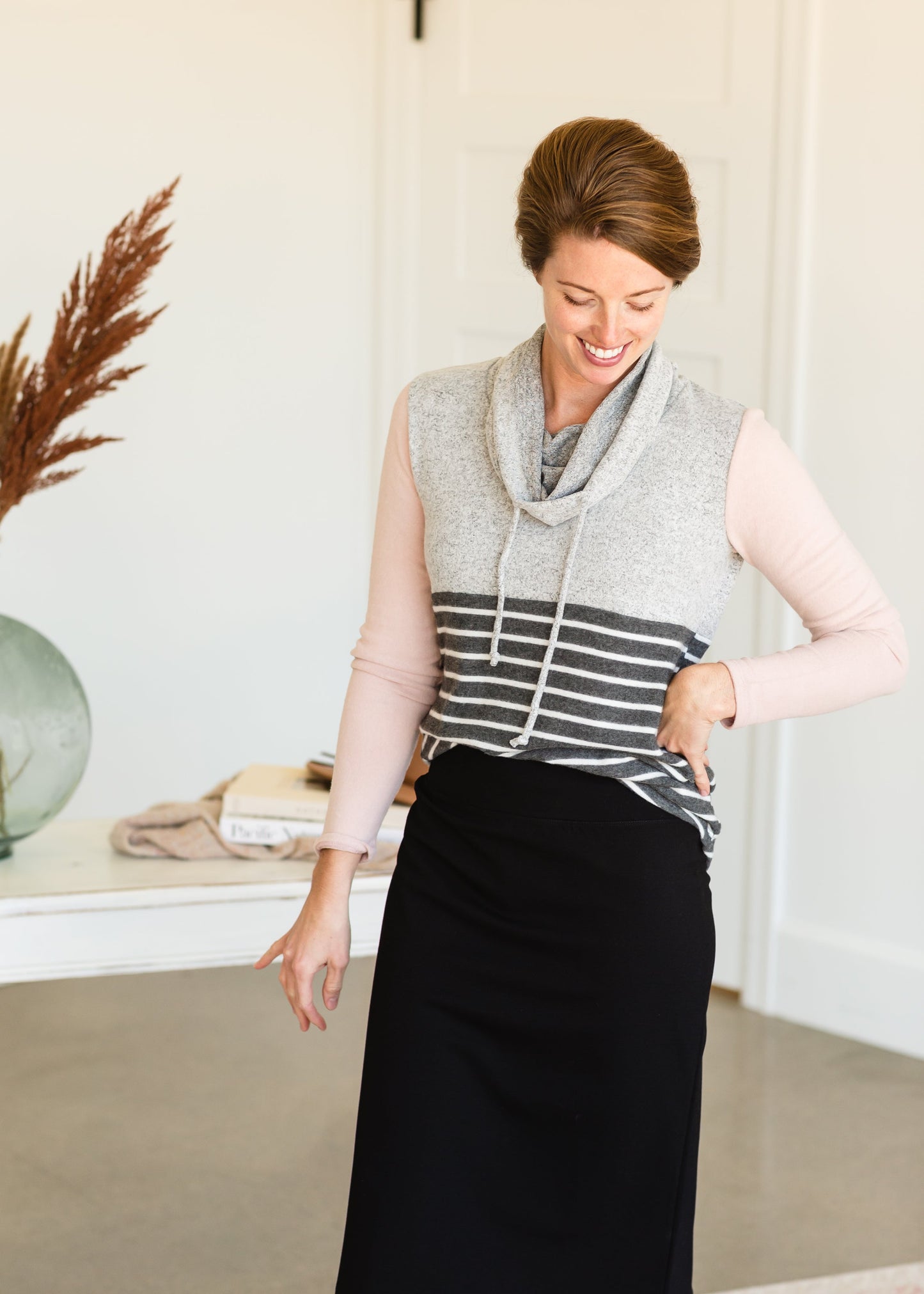 Gray + Mauve Soft Cowl Neck Top - FINAL SALE Shirt