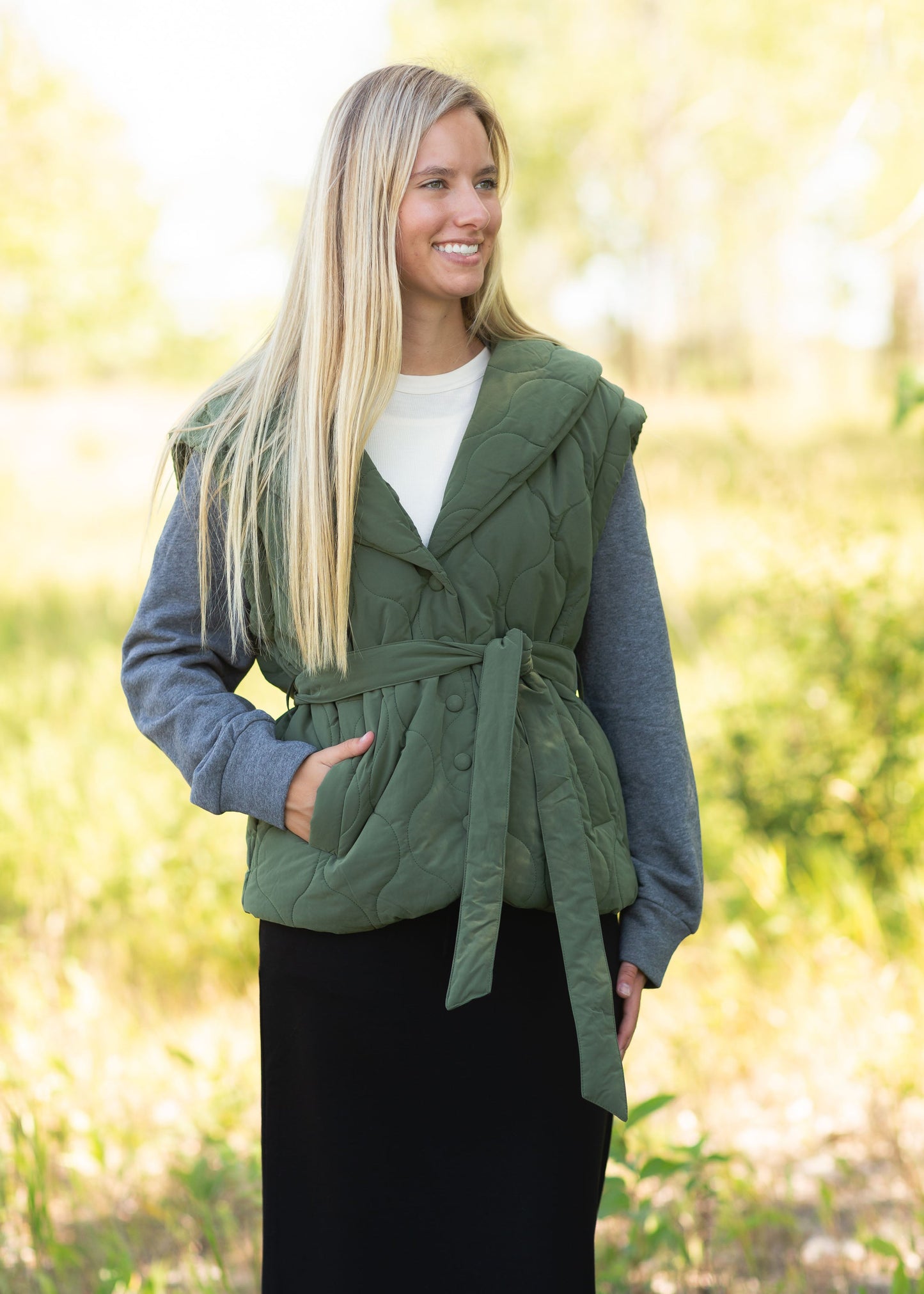 Gray + Olive Belted Jacket Tops