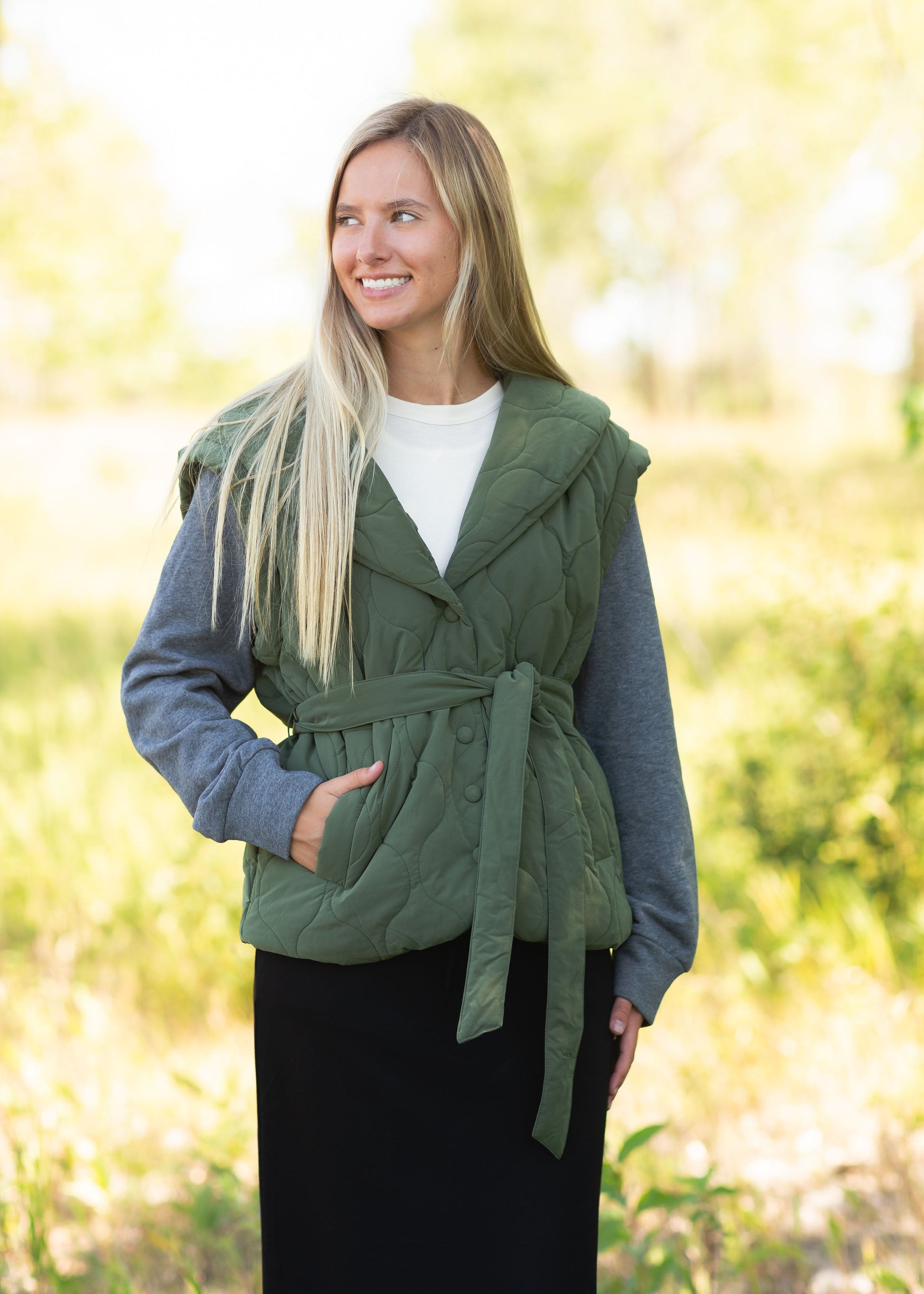 Gray + Olive Belted Jacket Tops