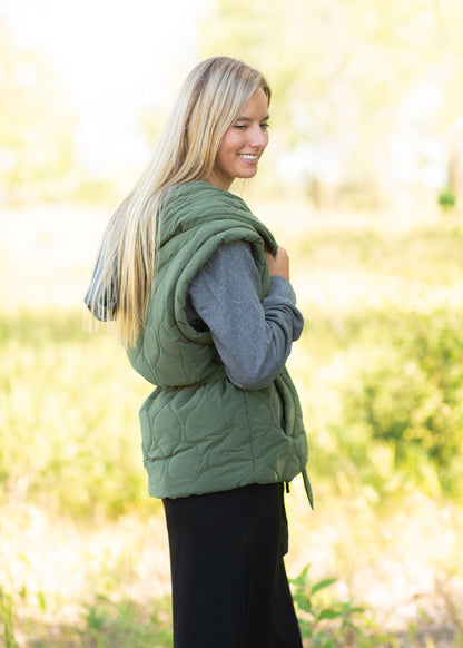 Gray + Olive Belted Jacket Tops