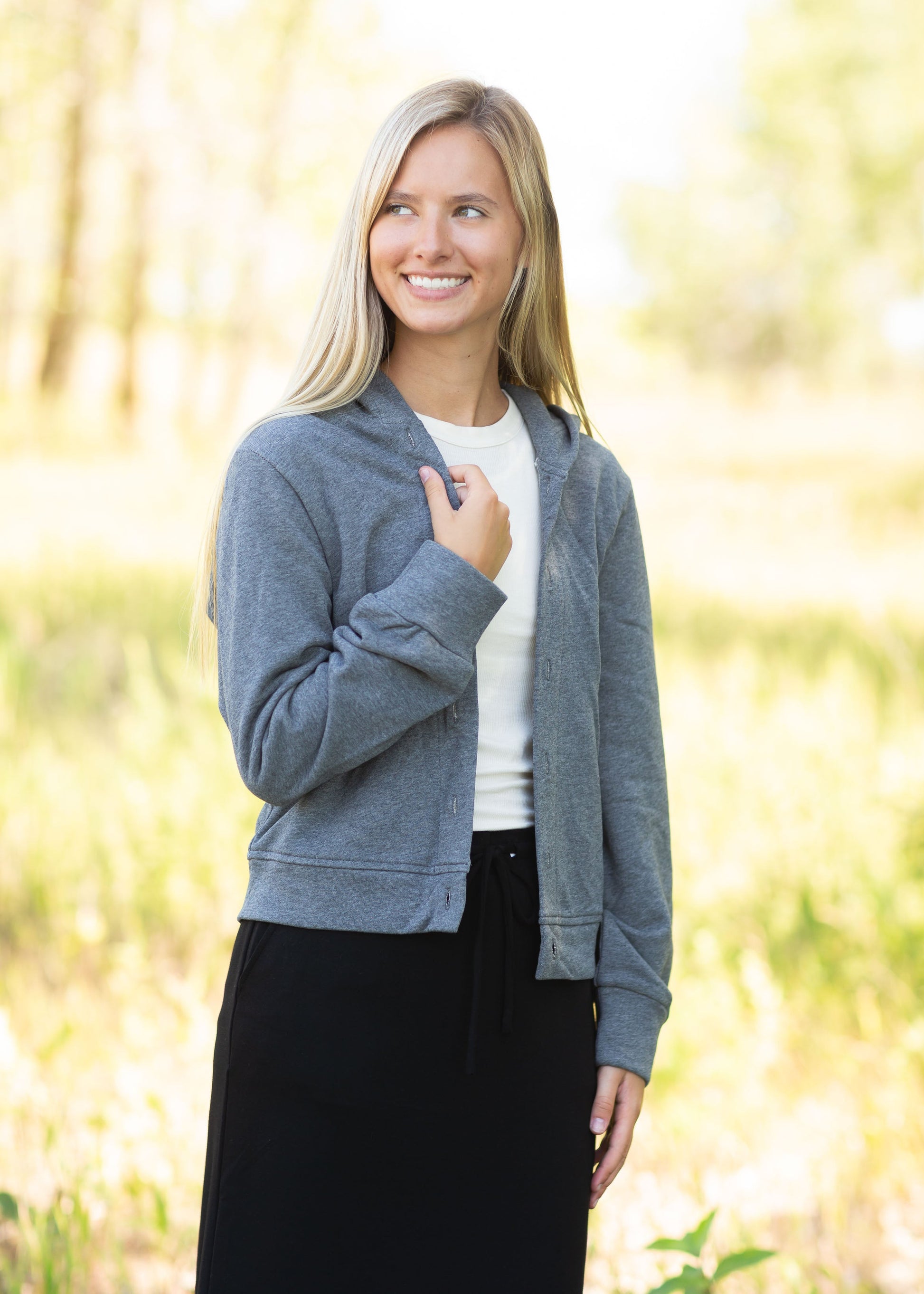 Gray + Olive Belted Jacket Tops