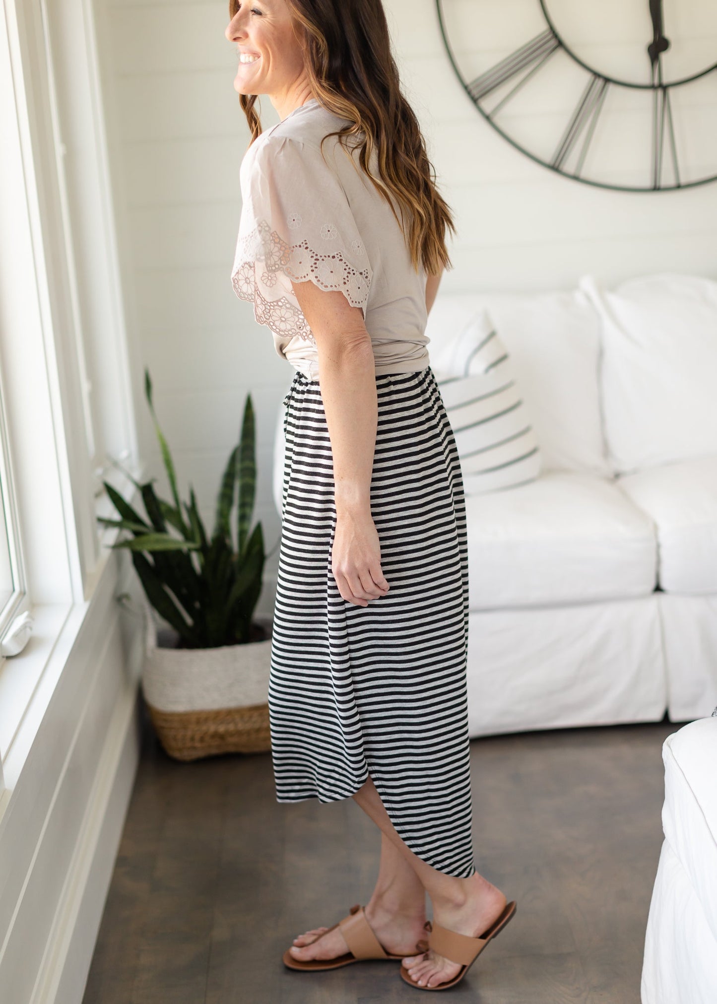 Gray Pinstripe Hi-Lo Midi Skirt - FINAL SALE Skirts