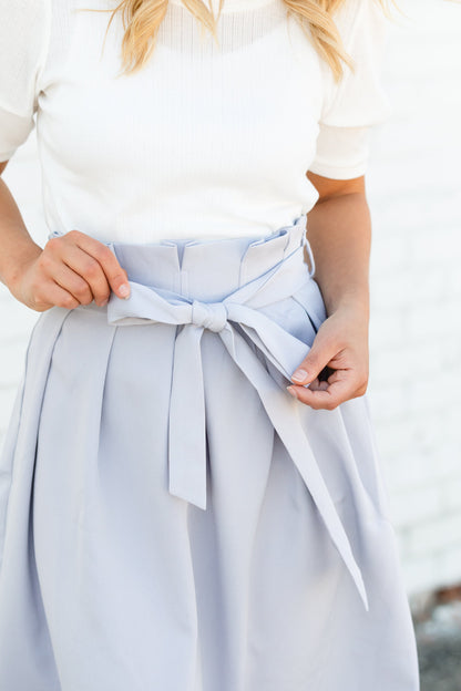 Gray Pleated Waist Tie Midi Skirt - FINAL SALE Skirts