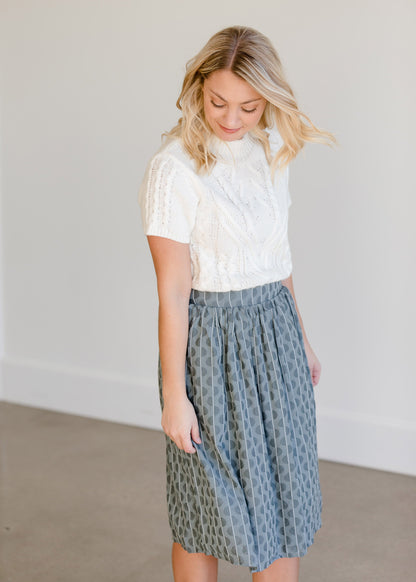 Gray Print Below the Knee Skirt - FINAL SALE Skirts