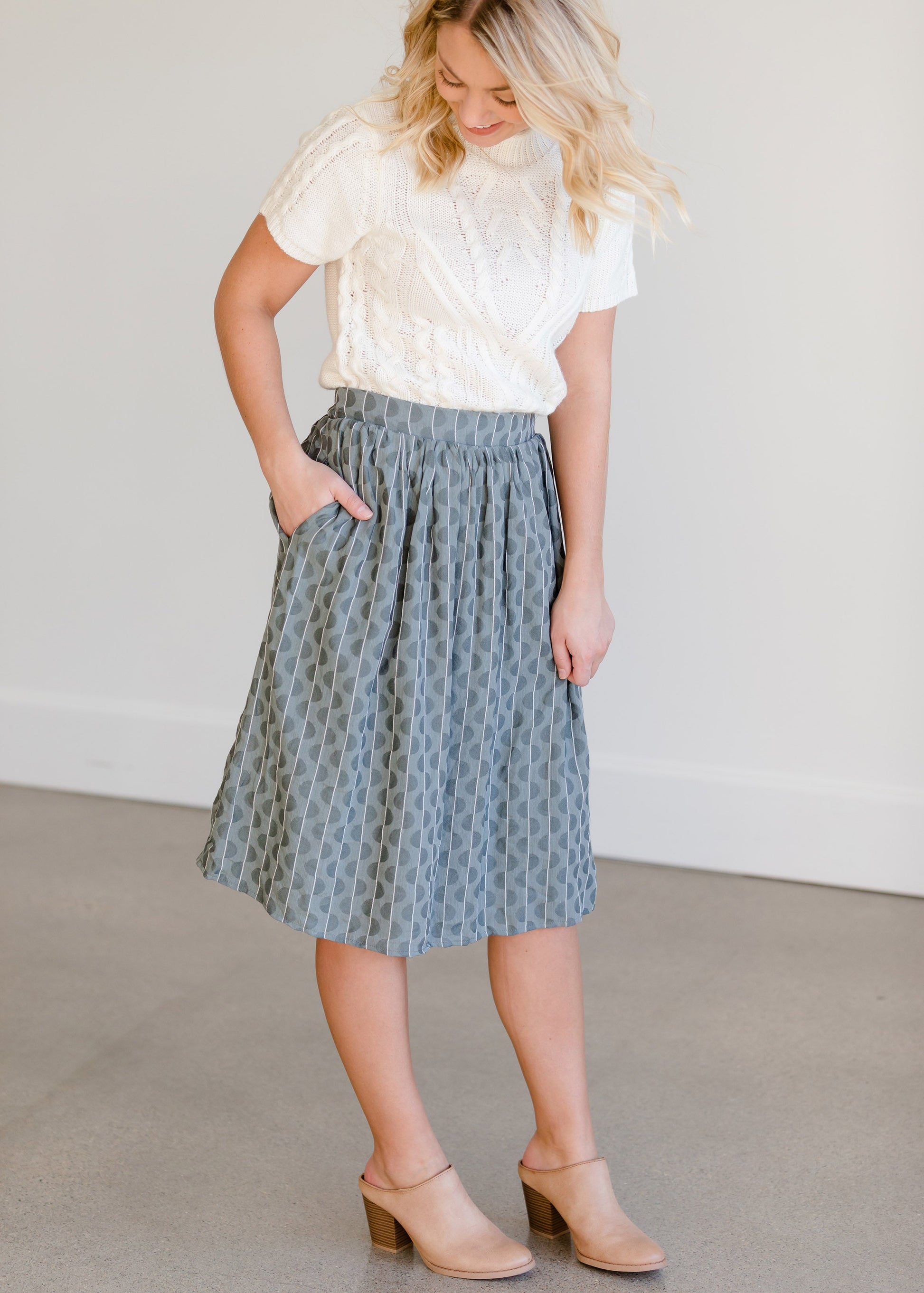 Gray Print Below the Knee Skirt - FINAL SALE Skirts