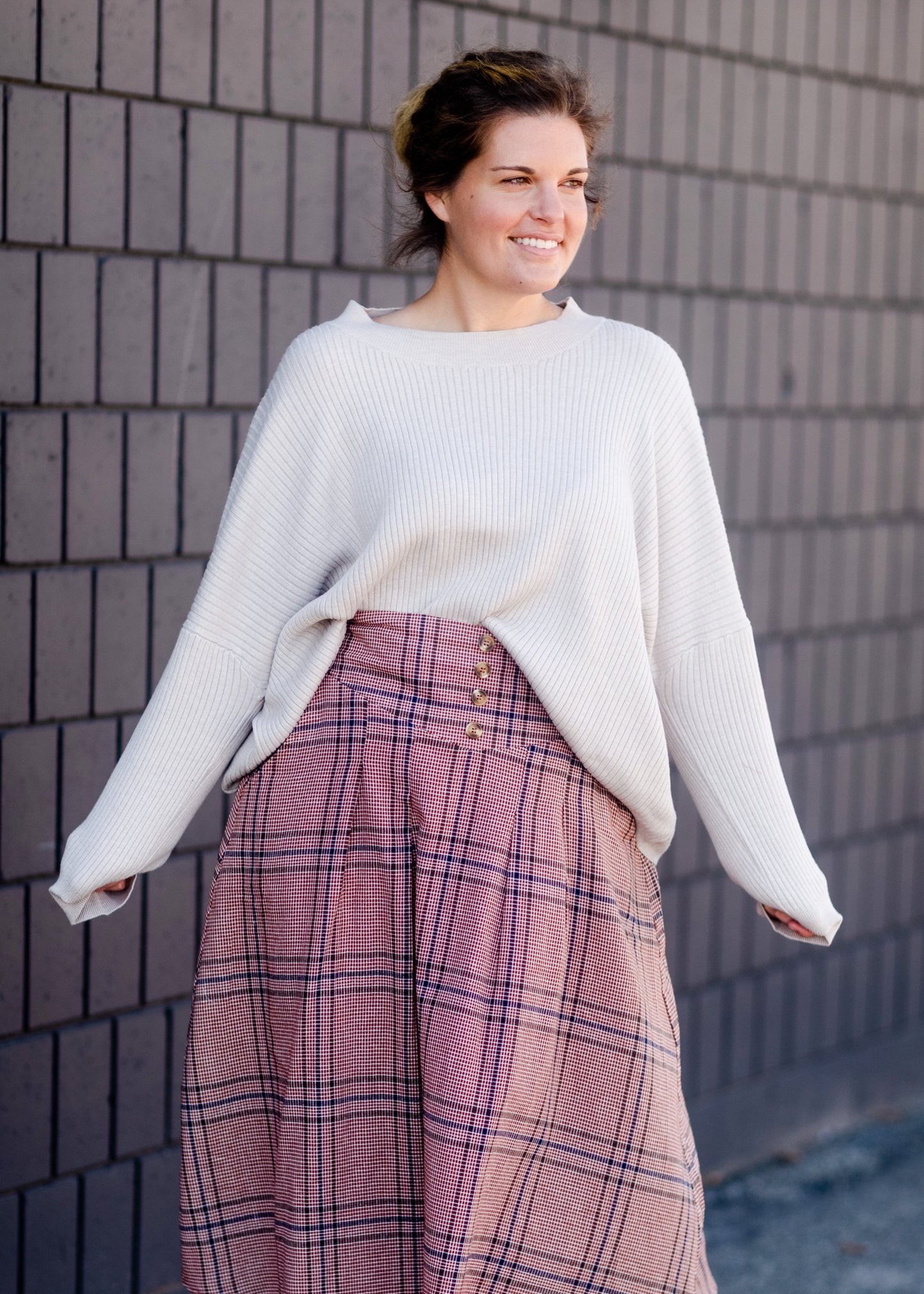 Gray Ribbed Dolman Sleeve Sweater Tops Tea & Rose