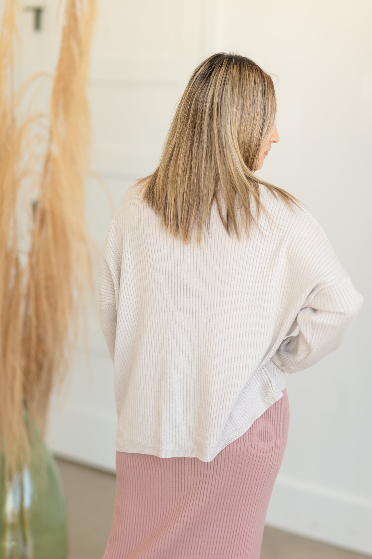 Gray Ribbed Dolman Sleeve Sweater Tops Tea & Rose