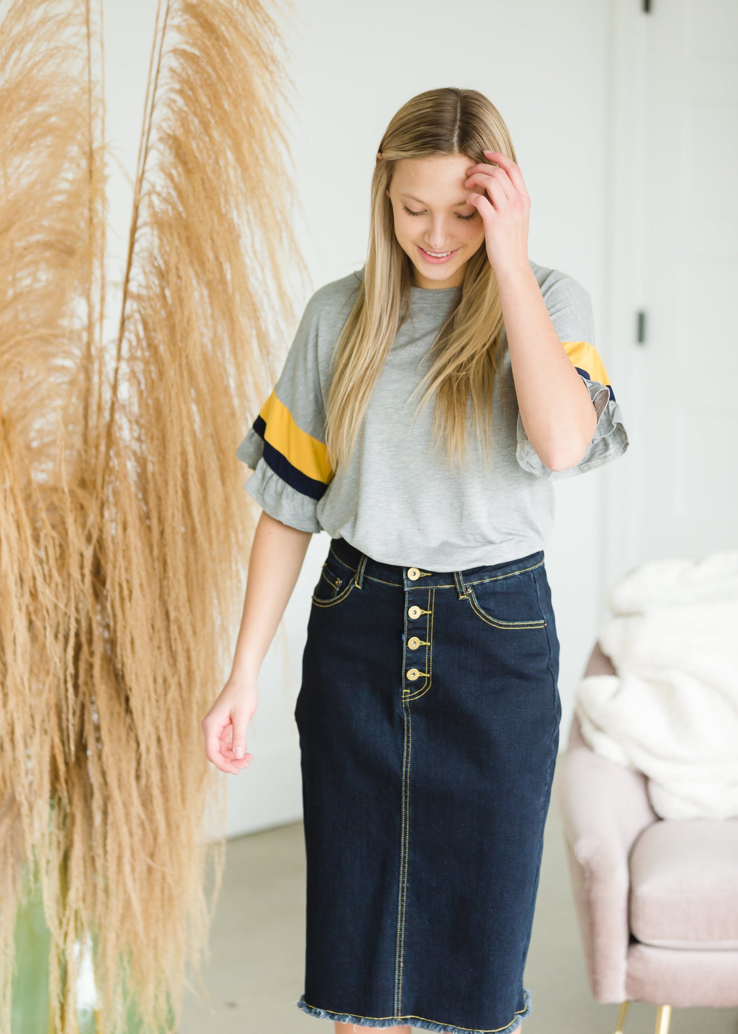 Gray Ruffled Short Sleeve Top - FINAL SALE Top