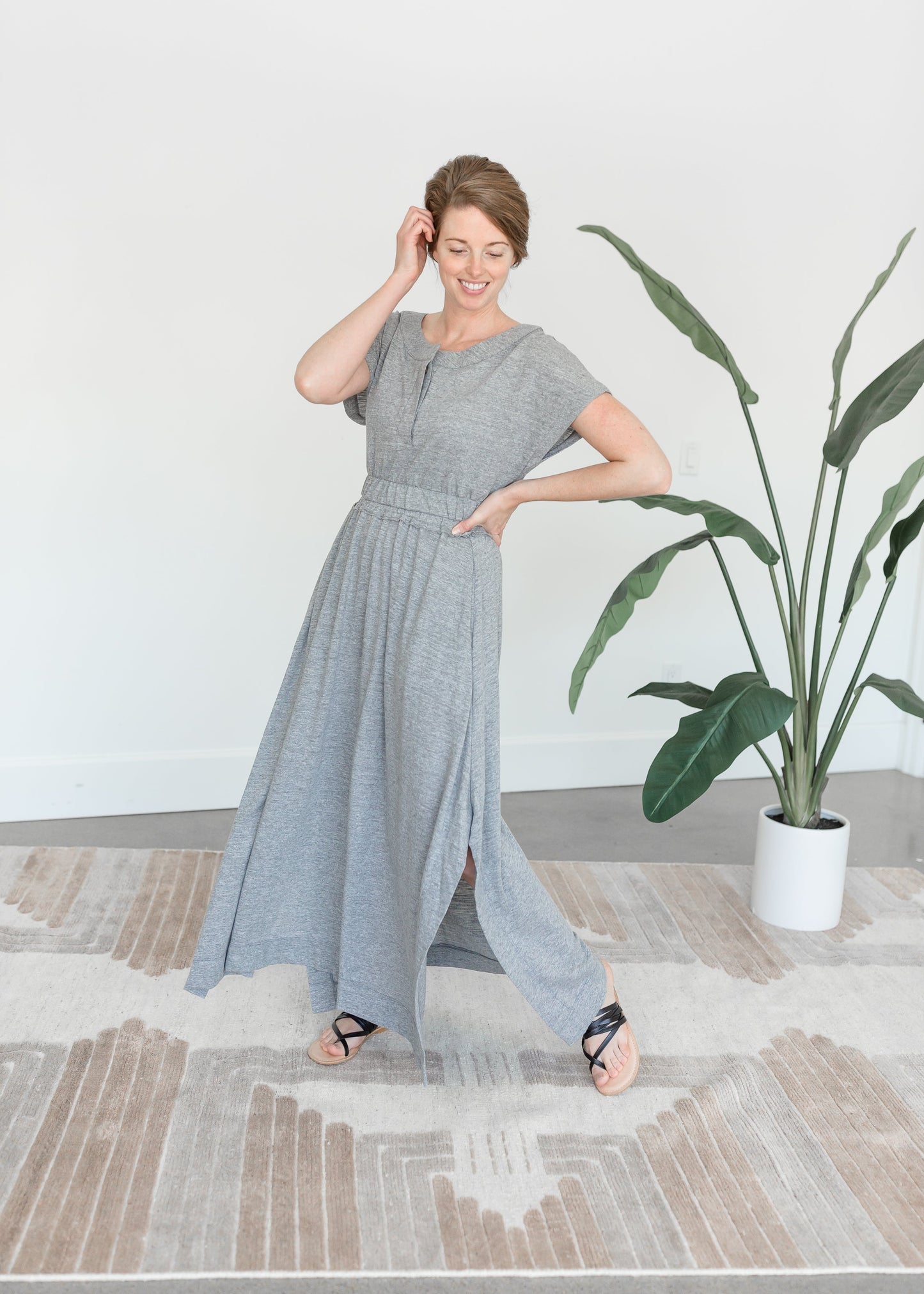 Gray Side Slit Maxi Skirt Skirts By Together