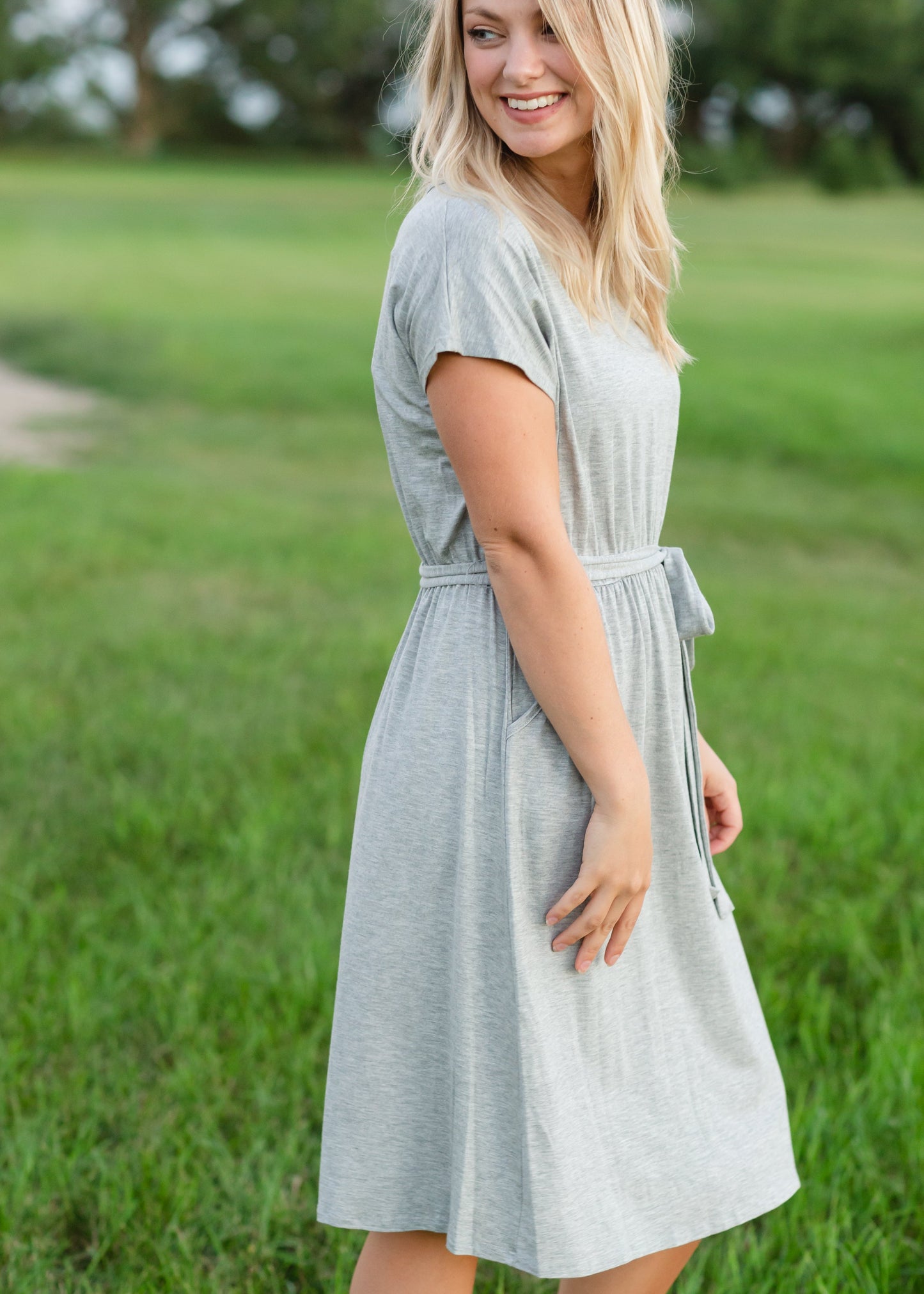 Gray Tie Waist Knit Midi Dress - FINAL SALE Dresses