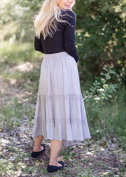 Gray Trim Detail Lined Midi Skirt Skirts Wishlist