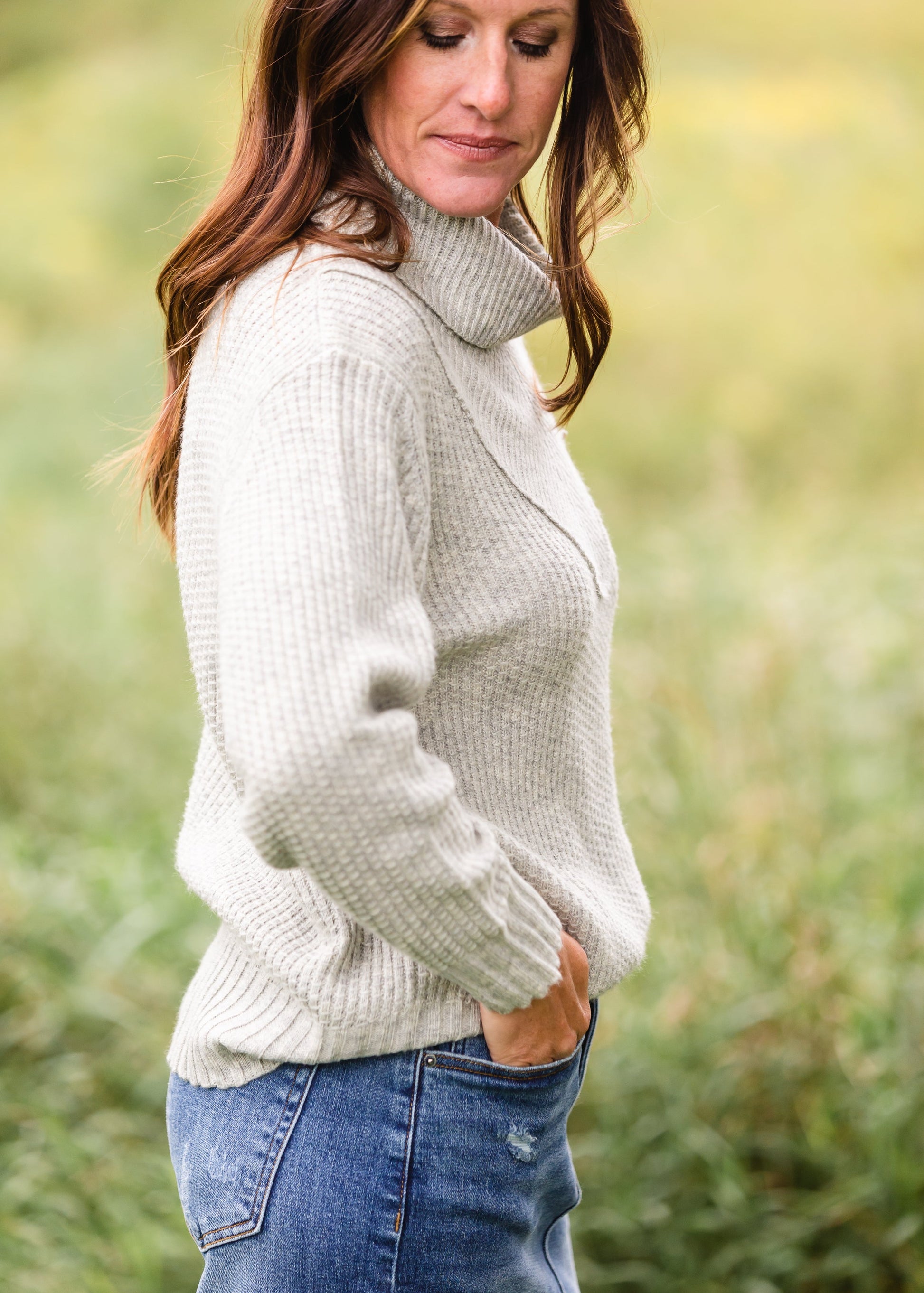 Gray Turtleneck Ribbed Cuff Sweater - FINAL SALE Tops