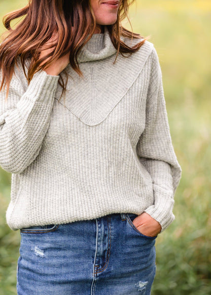 Gray Turtleneck Ribbed Cuff Sweater - FINAL SALE Tops