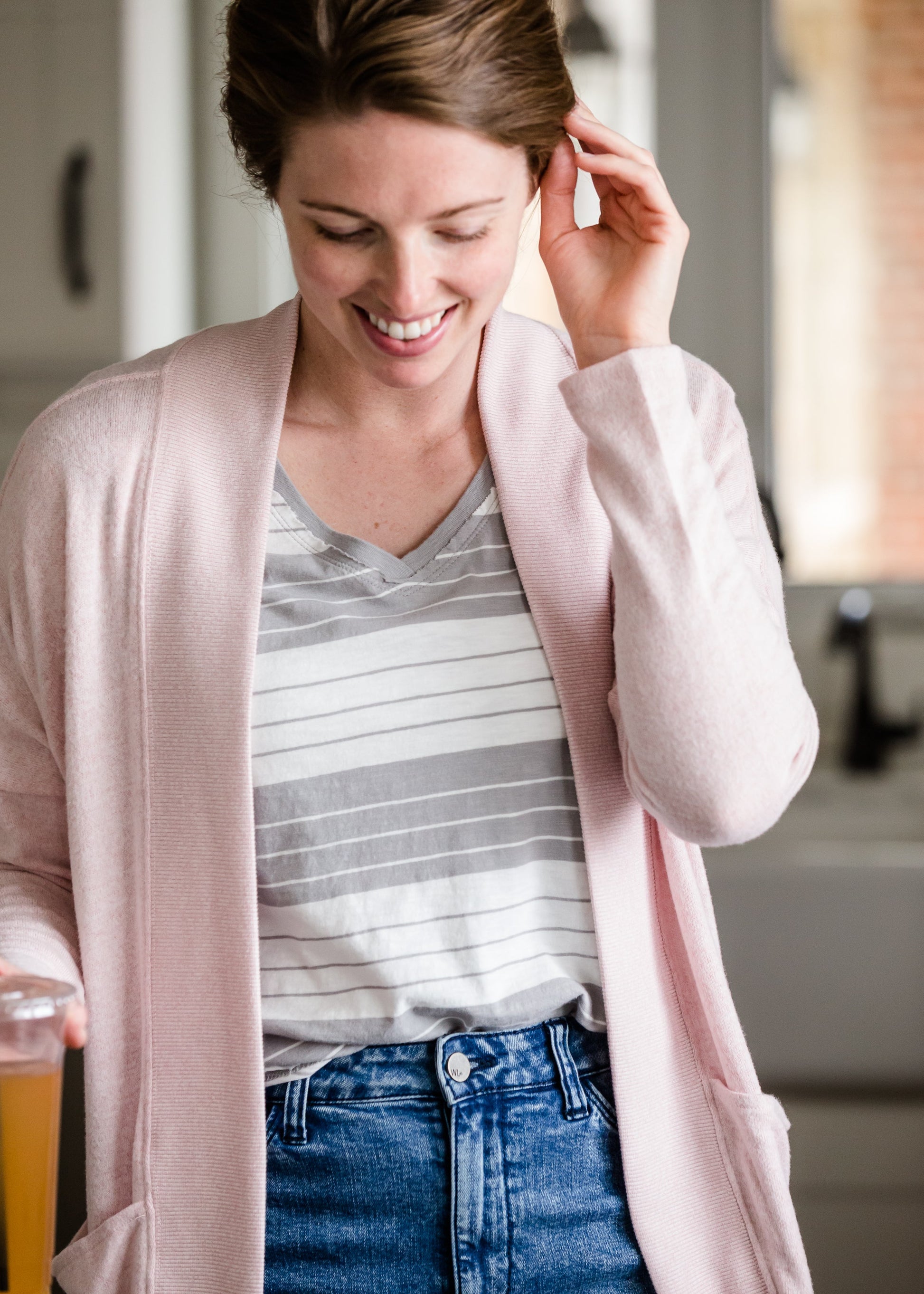 Gray + White Slouchy V-Neck Tee - FINAL SALE Tops