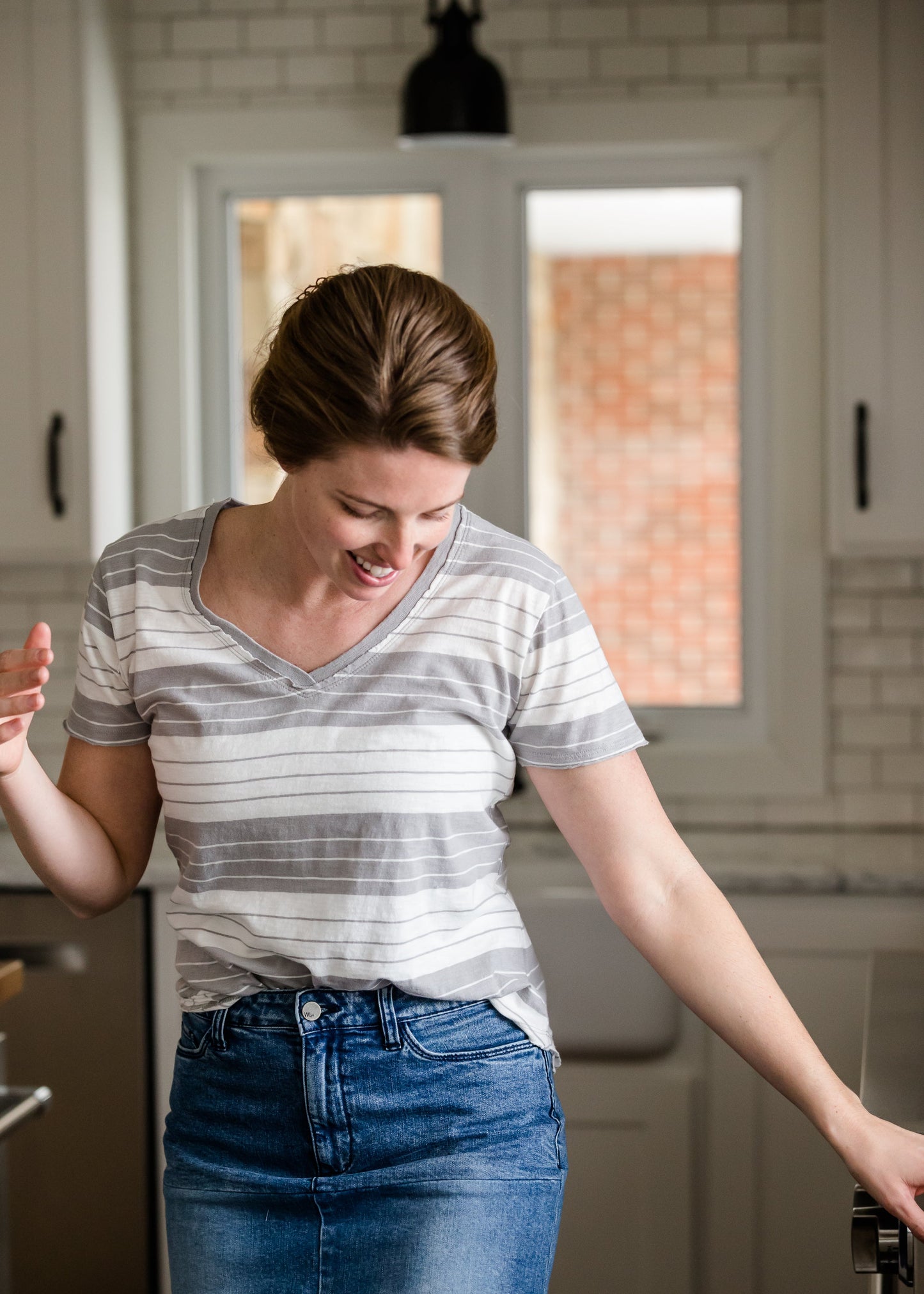 Gray + White Slouchy V-Neck Tee - FINAL SALE Tops