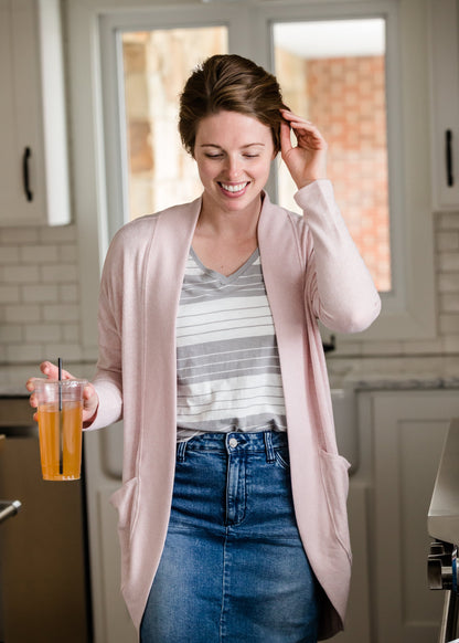 Gray + White Slouchy V-Neck Tee - FINAL SALE Tops