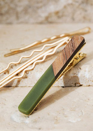 Green + Gold Bar Hair Pin Set Accessories