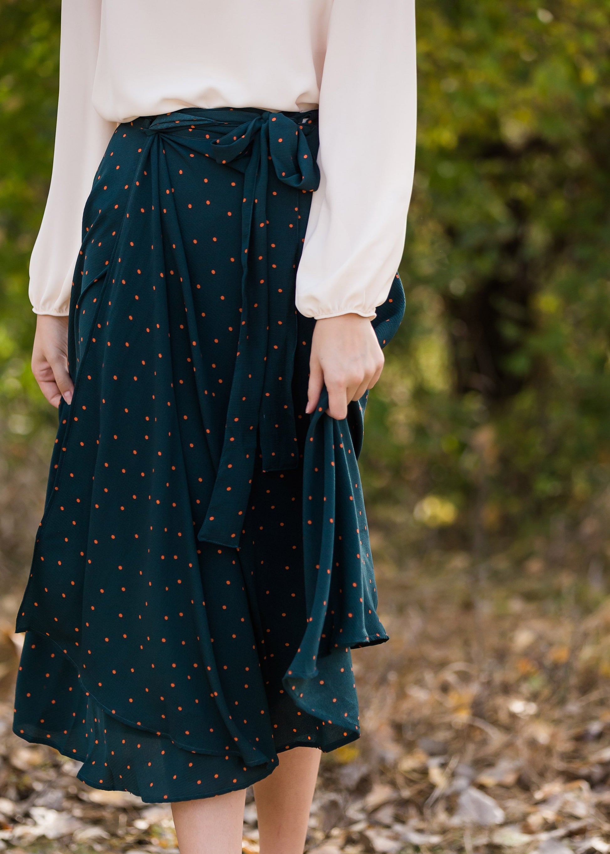 Green Polka Dot Wrap Midi Skirt - FINAL SALE Skirts