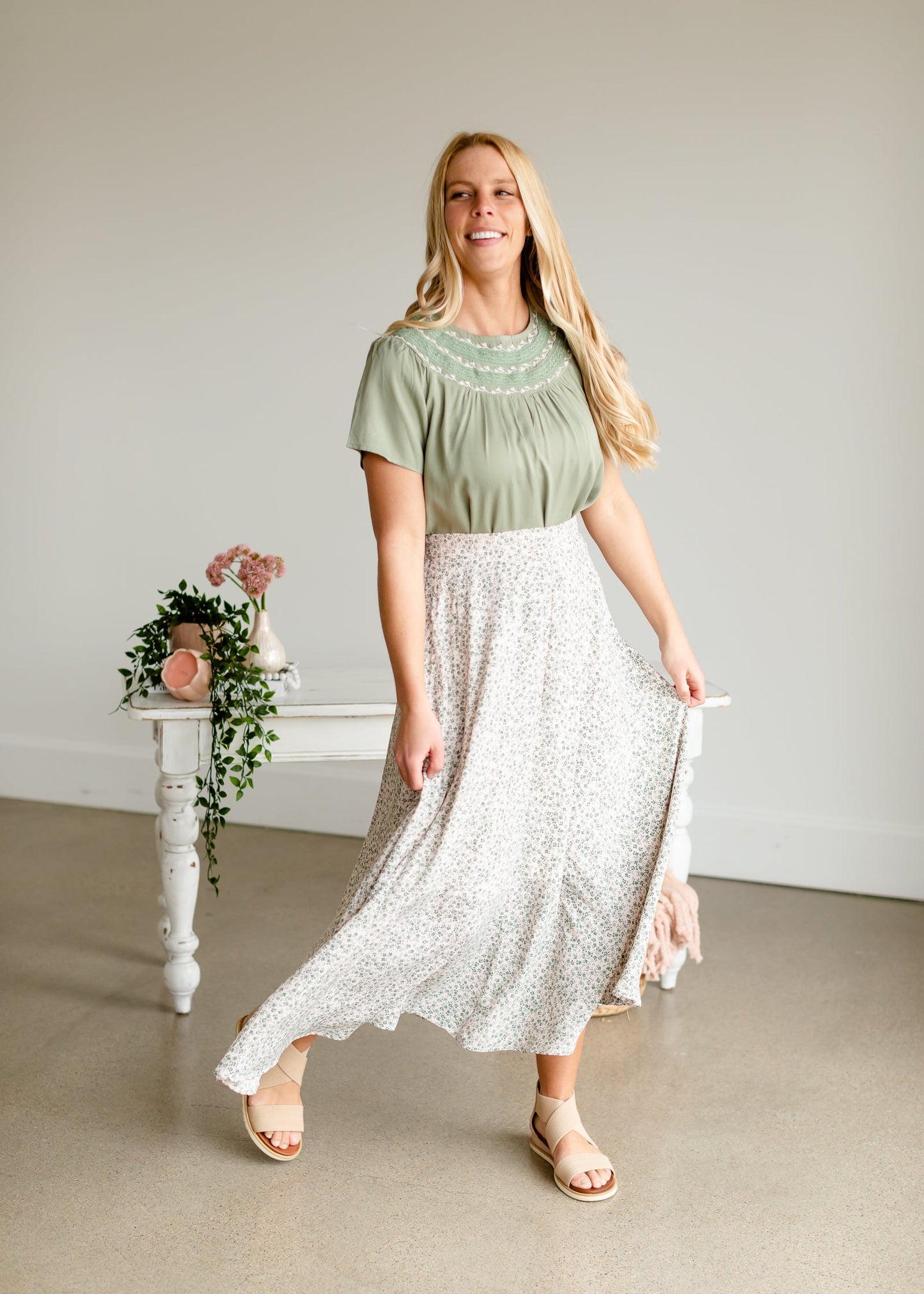 Green Tiny Floral Maxi Skirt - FINAL SALE Skirts