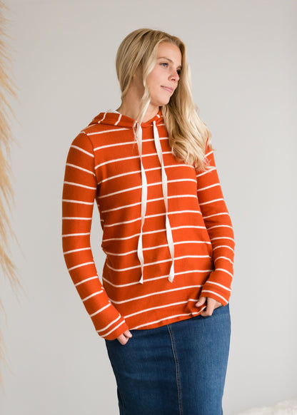 Hacci Knit Striped Hooded Sweatshirt - FINAL SALE Tops