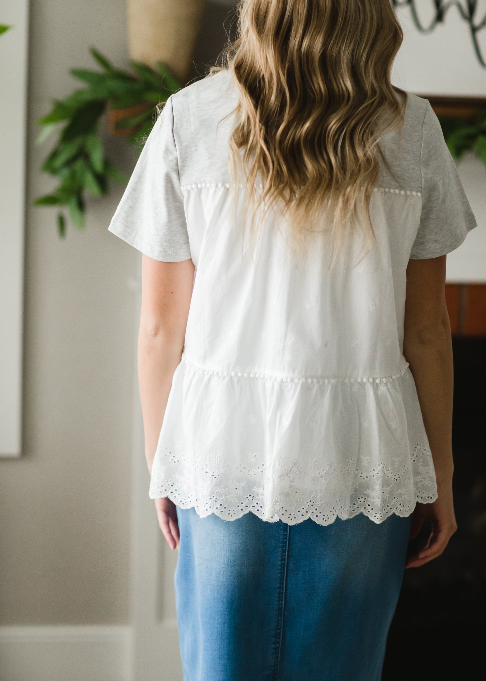 Heather Gray Eyelet Top - FINAL SALE Tops