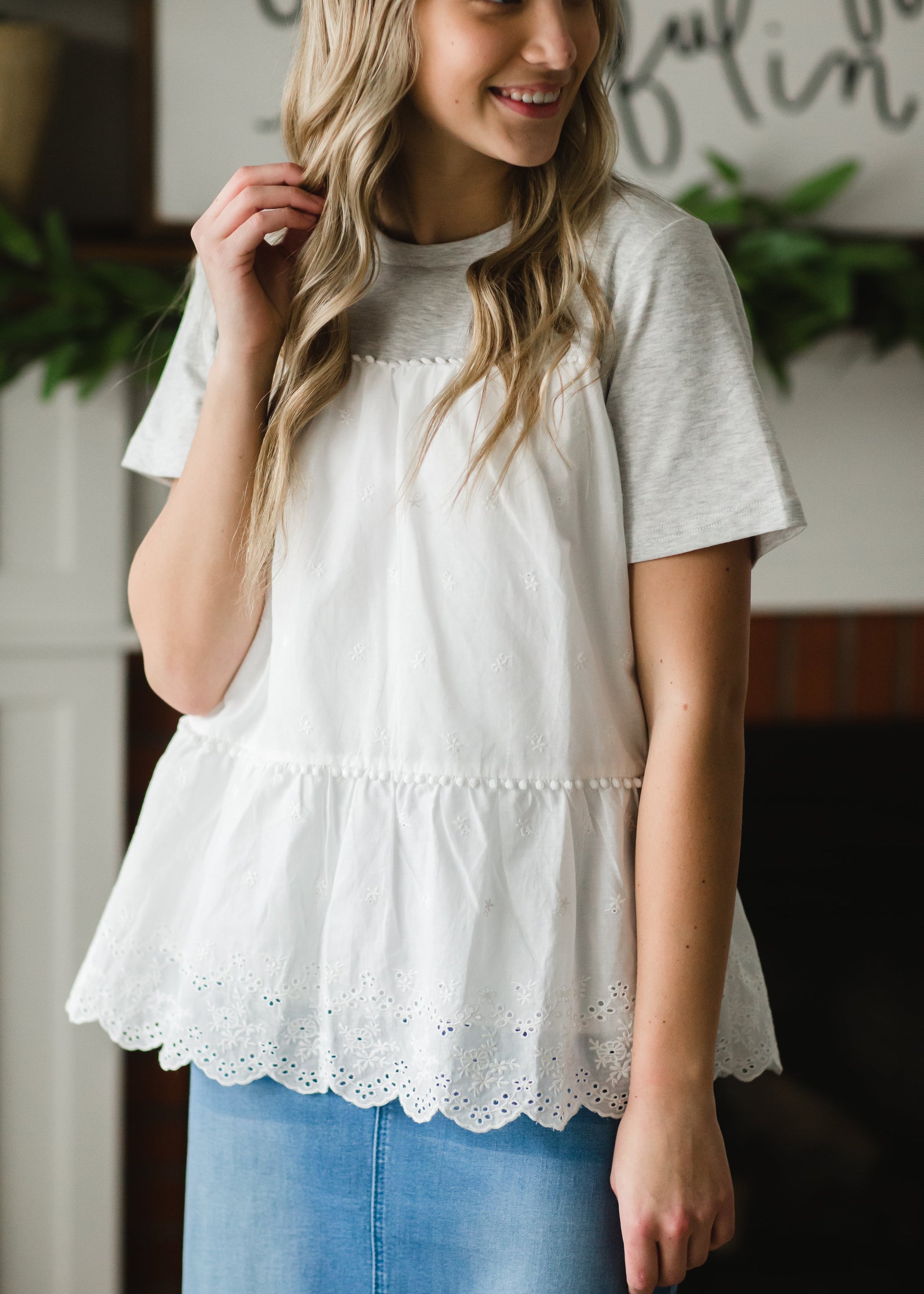 Heather Gray Eyelet Top - FINAL SALE Tops