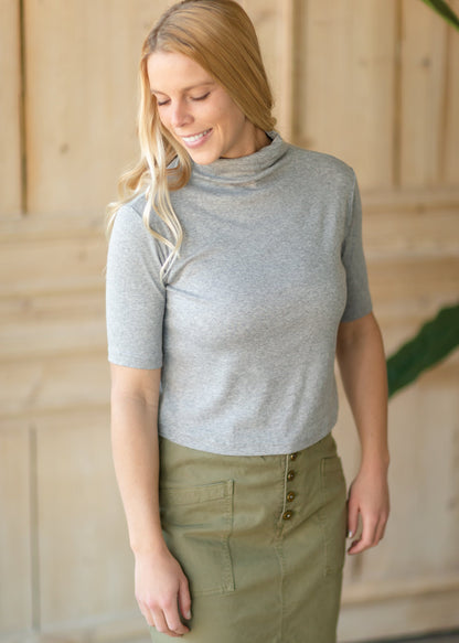 Heather Gray Mock Neck Top - FINAL SALE Tops