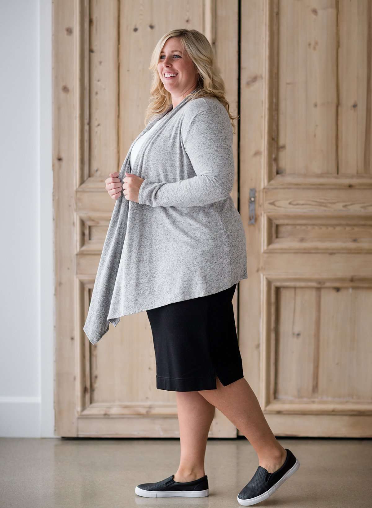 Women's plus size long open front modest cardigan