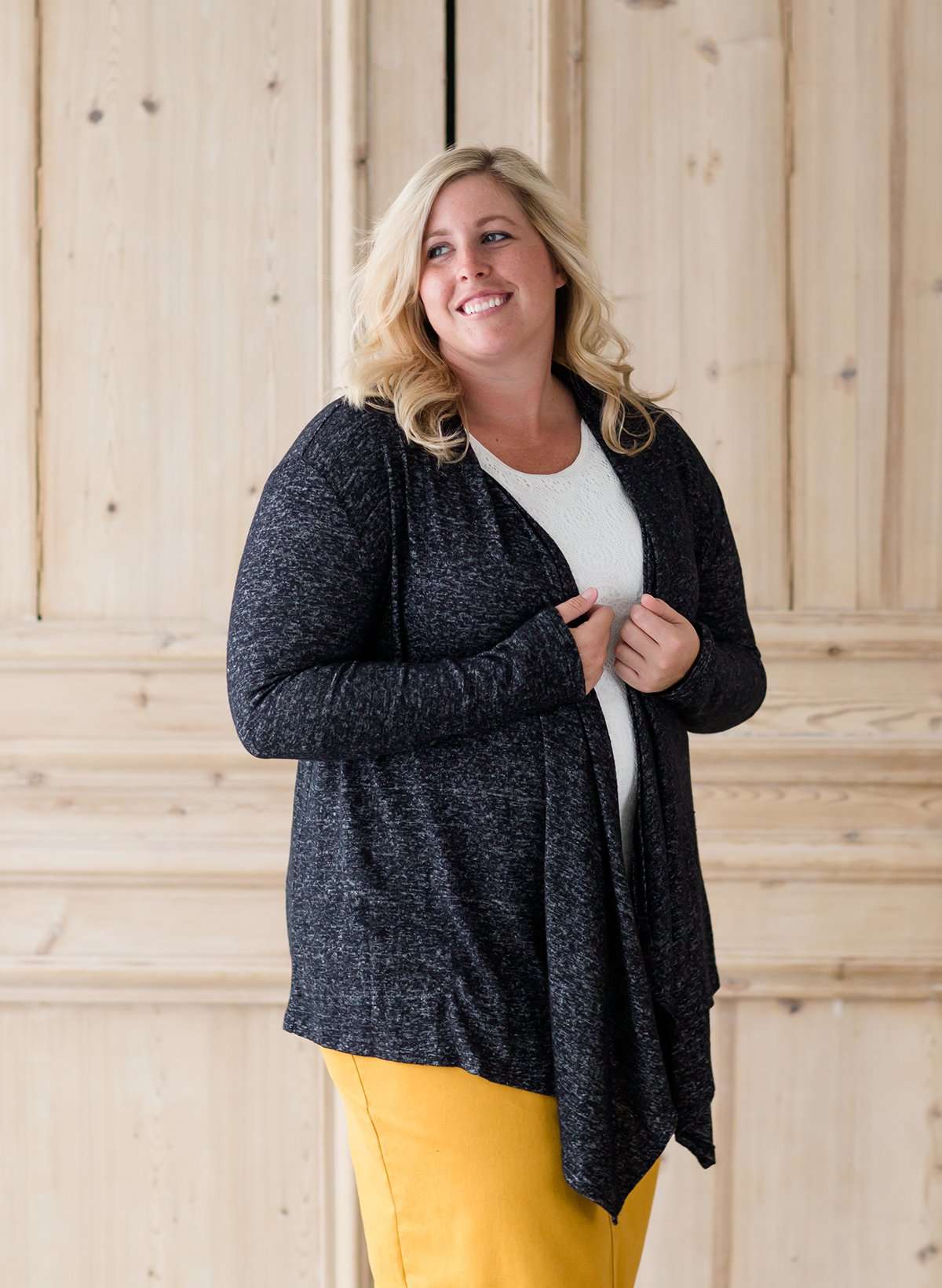 Women's plus size long open front modest cardigan