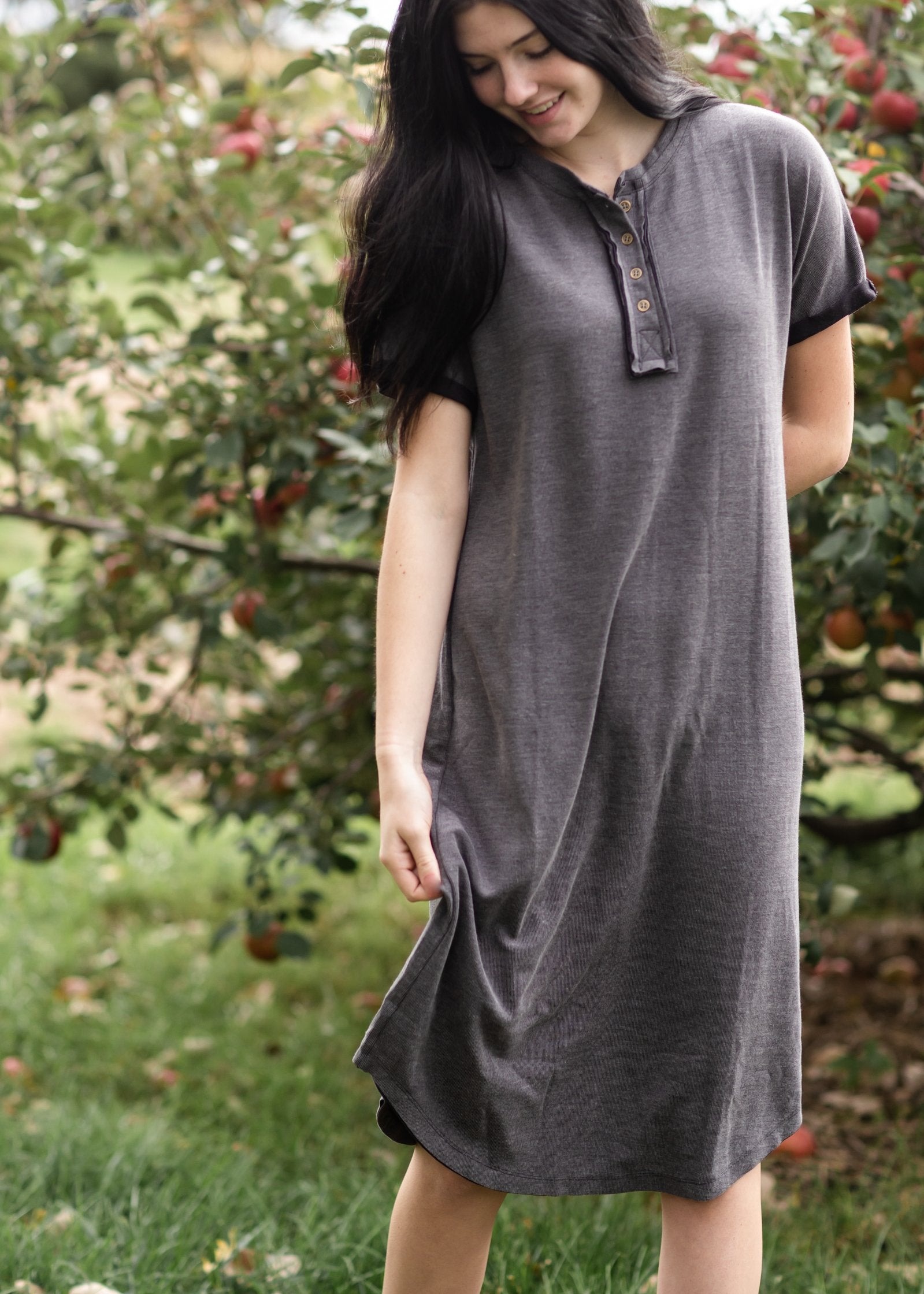 Henley Button Up T-Shirt Midi Dress Dresses Polagram