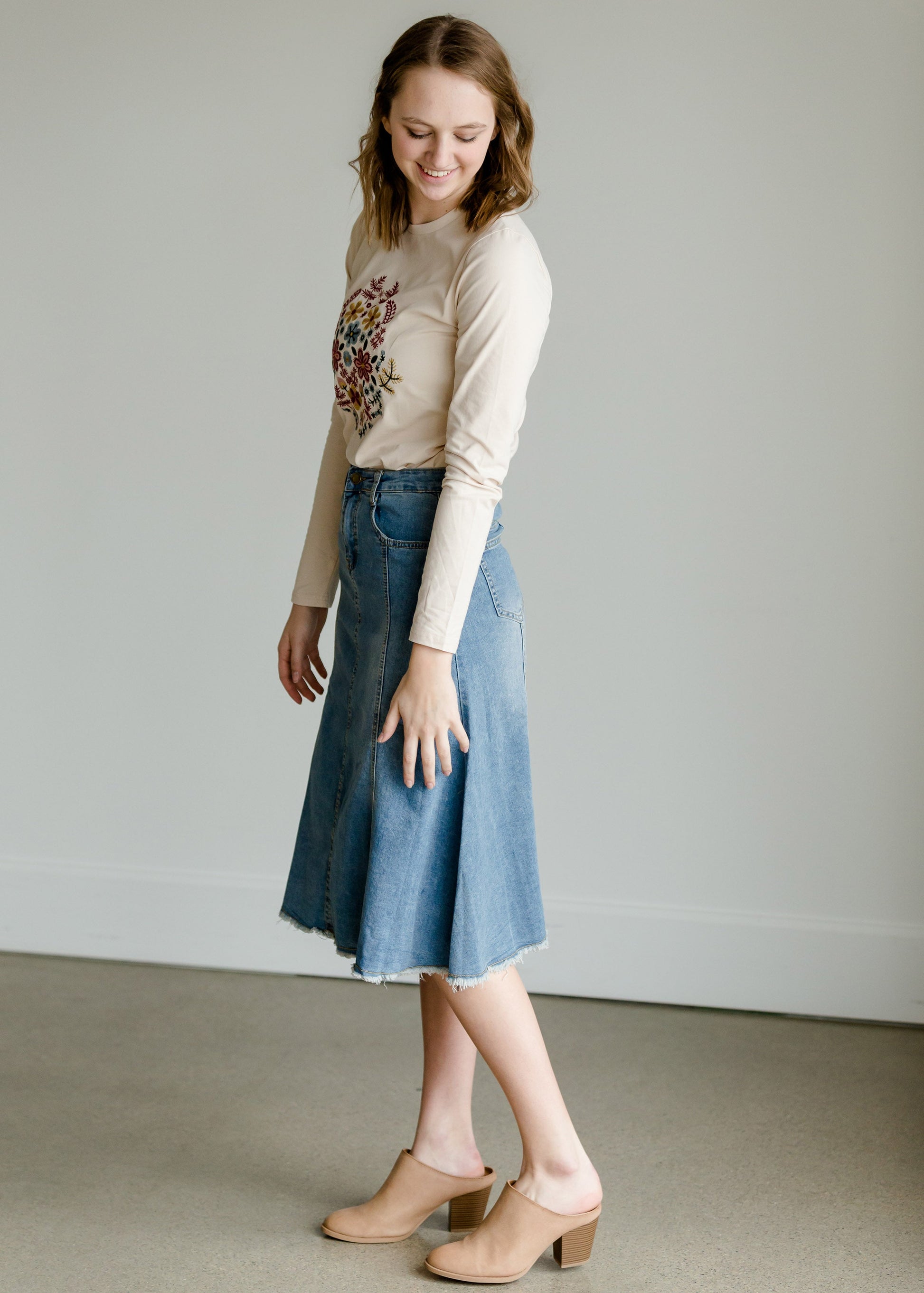 High Waist Raw Hem A-Line Skirt - FINAL SALE Skirts