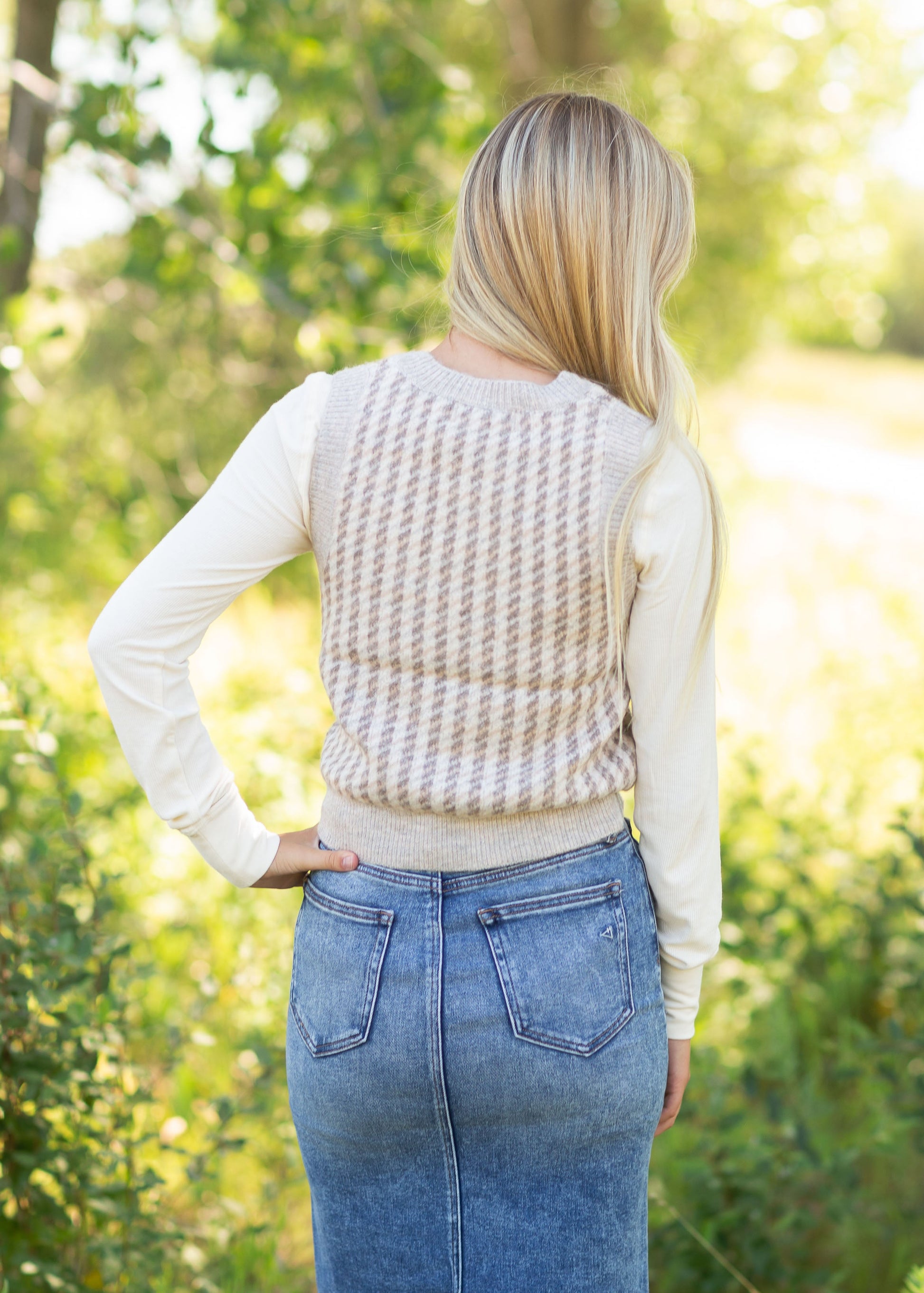 Hounds Tooth V-Neck Sweater Vest Tops