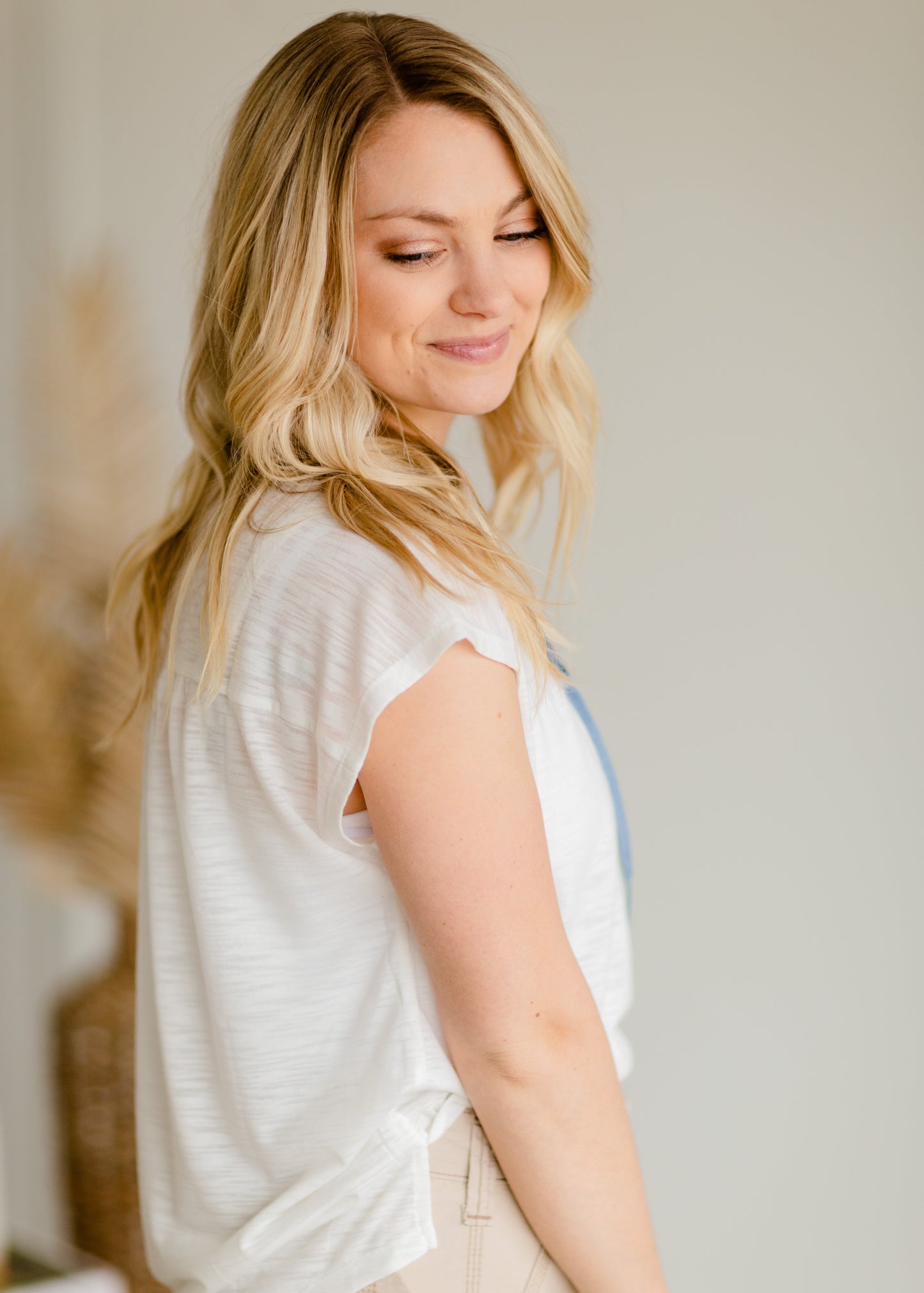 Ivory + Chambray Tie Neck Tee - FINAL SALE Tops