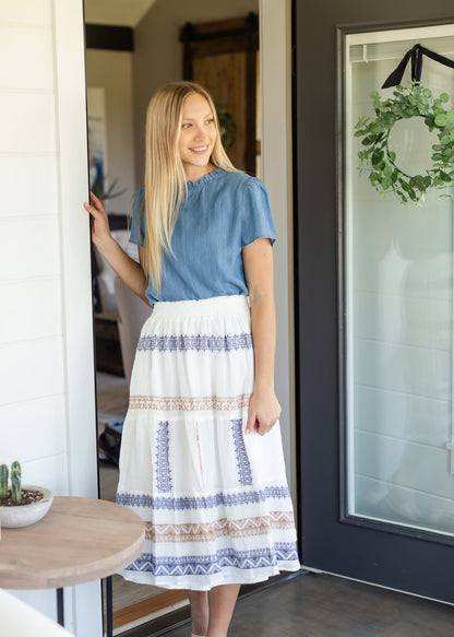 Ivory Embroidered Midi Skirt Skirts