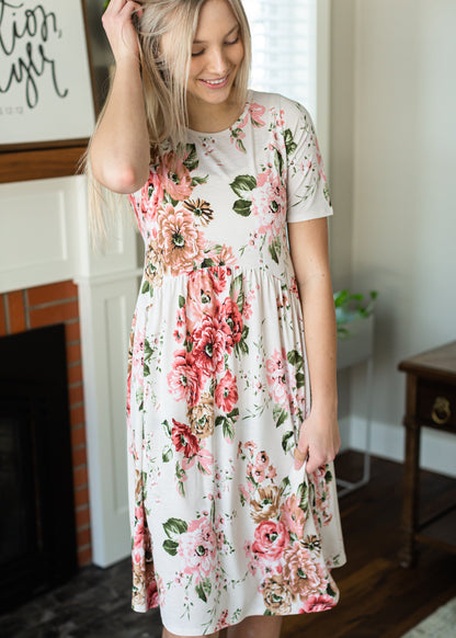 Ivory Empire Waist Floral Midi Dress - FINAL SALE Dresses