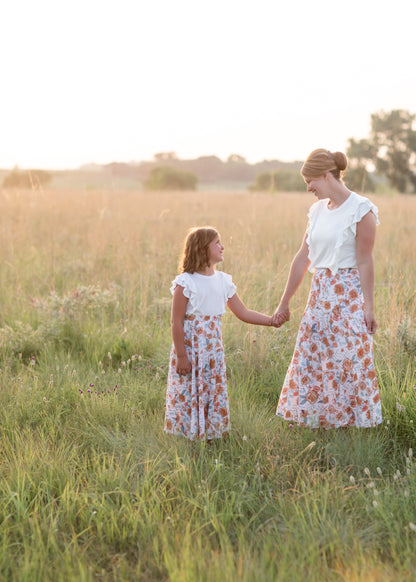 Ivory Floral Elastic Waist Midi Skirt - FINAL SALE Skirts