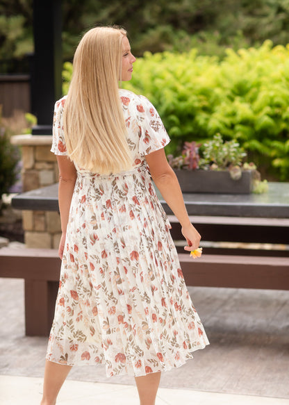 Ivory Floral Pleated Midi Dress - FINAL SALE Dresses