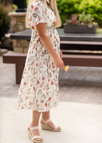 Ivory Floral Pleated Midi Dress - FINAL SALE Dresses