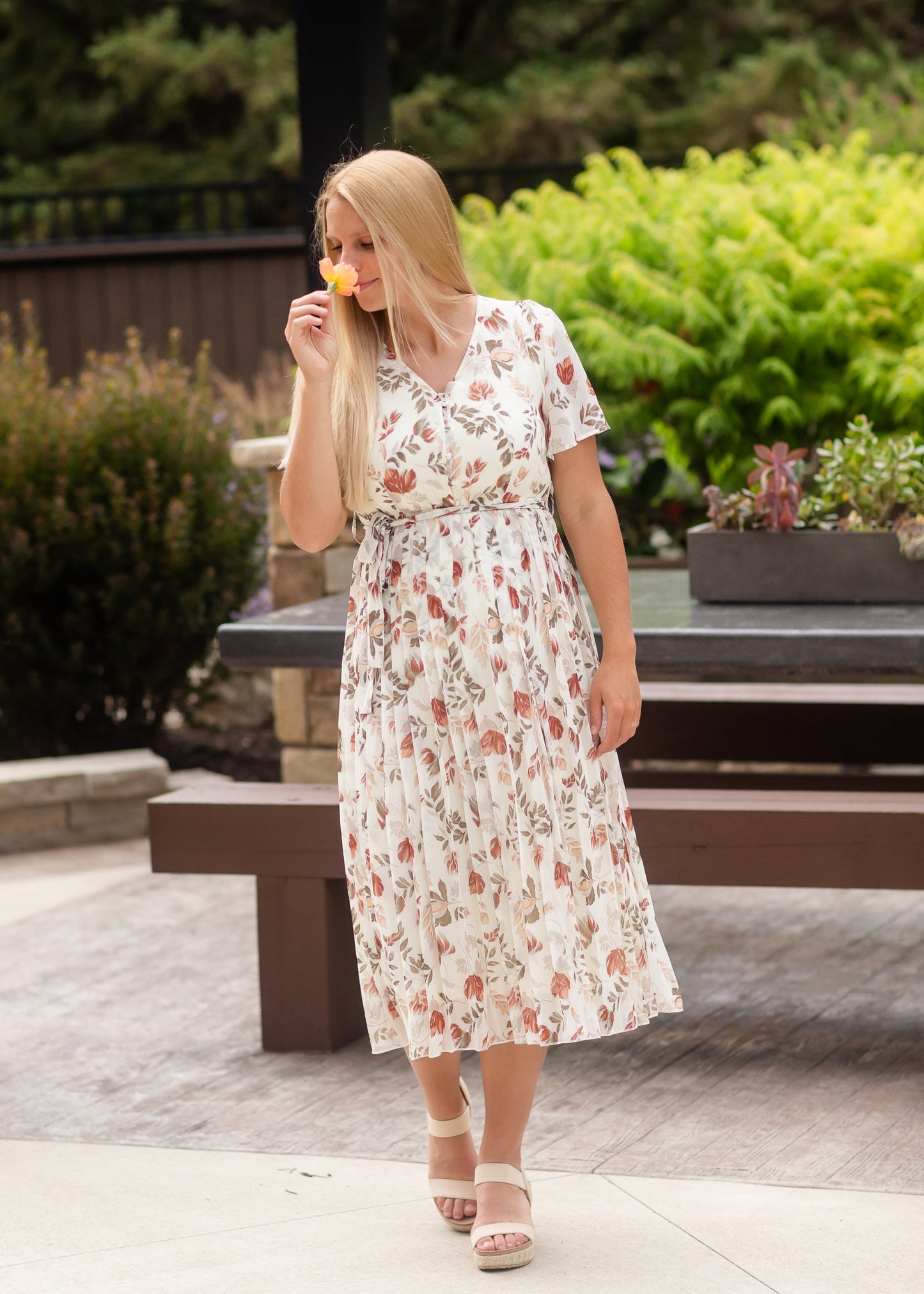 Ivory Floral Pleated Midi Dress - FINAL SALE Dresses