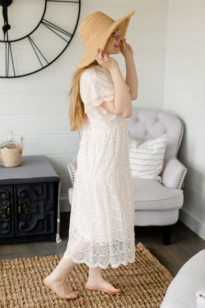 Ivory Lace Overlay Midi Dress - FINAL SALE Dresses