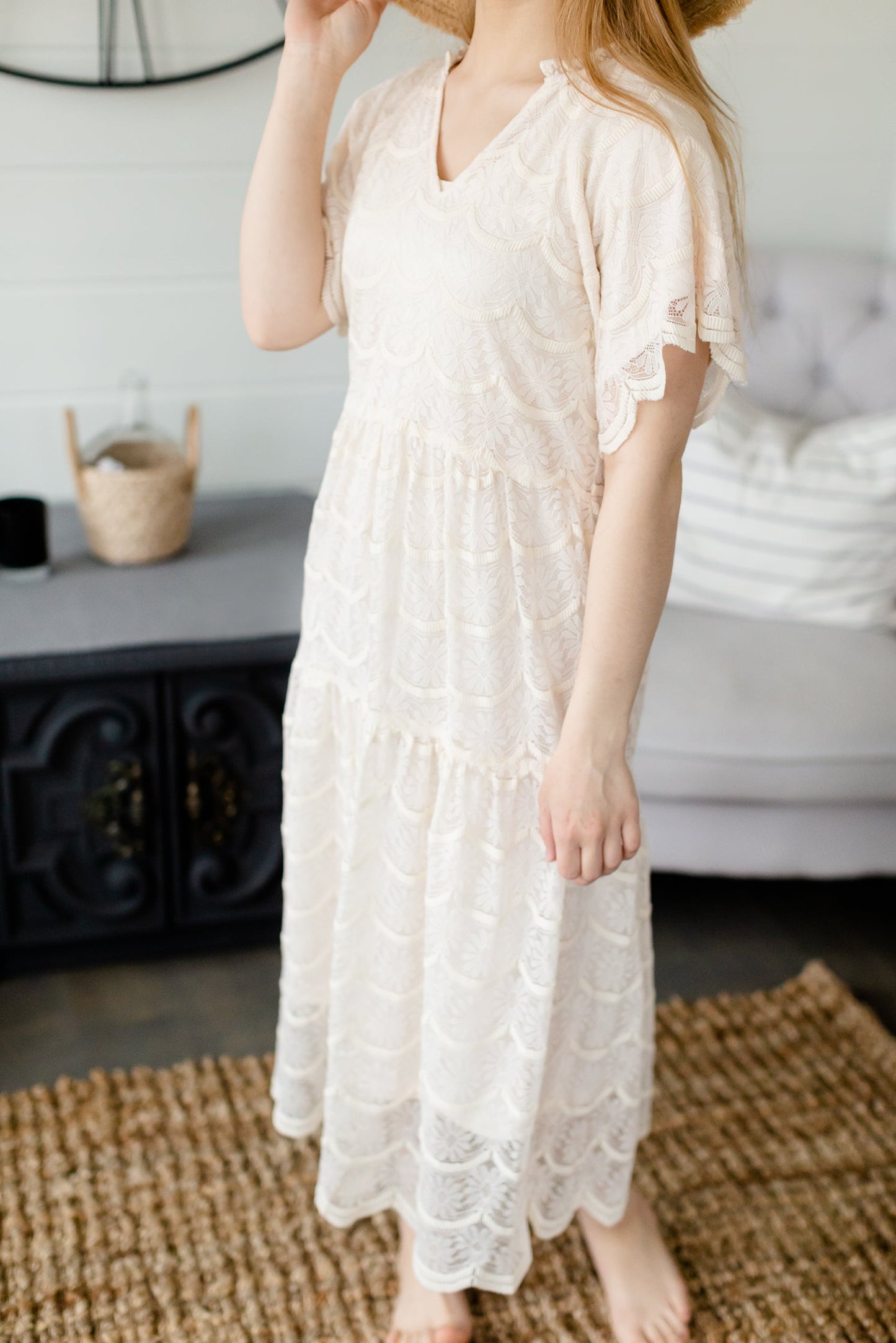 Ivory Lace Overlay Midi Dress - FINAL SALE Dresses