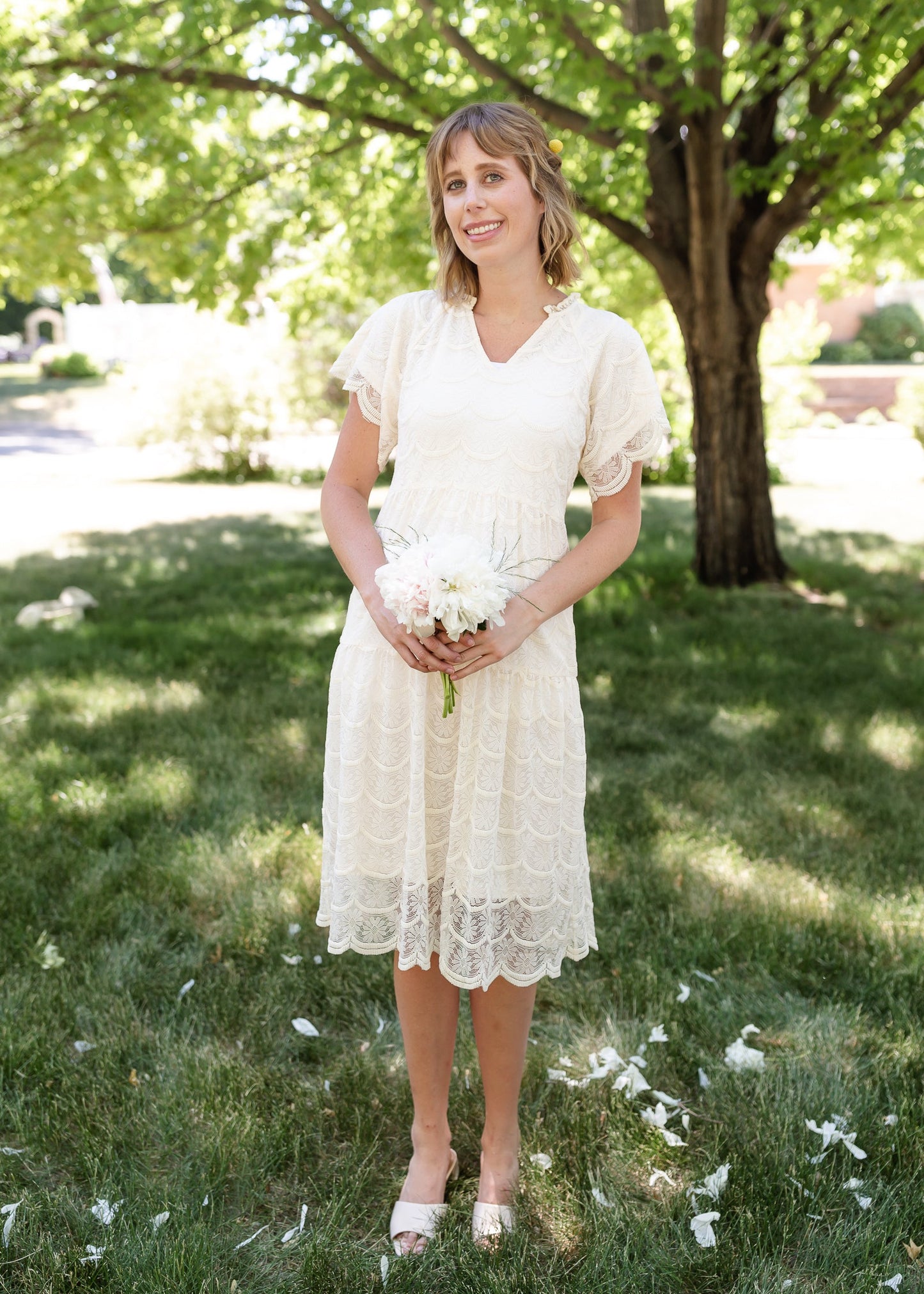 Ivory Lace Overlay Midi Dress - FINAL SALE Dresses