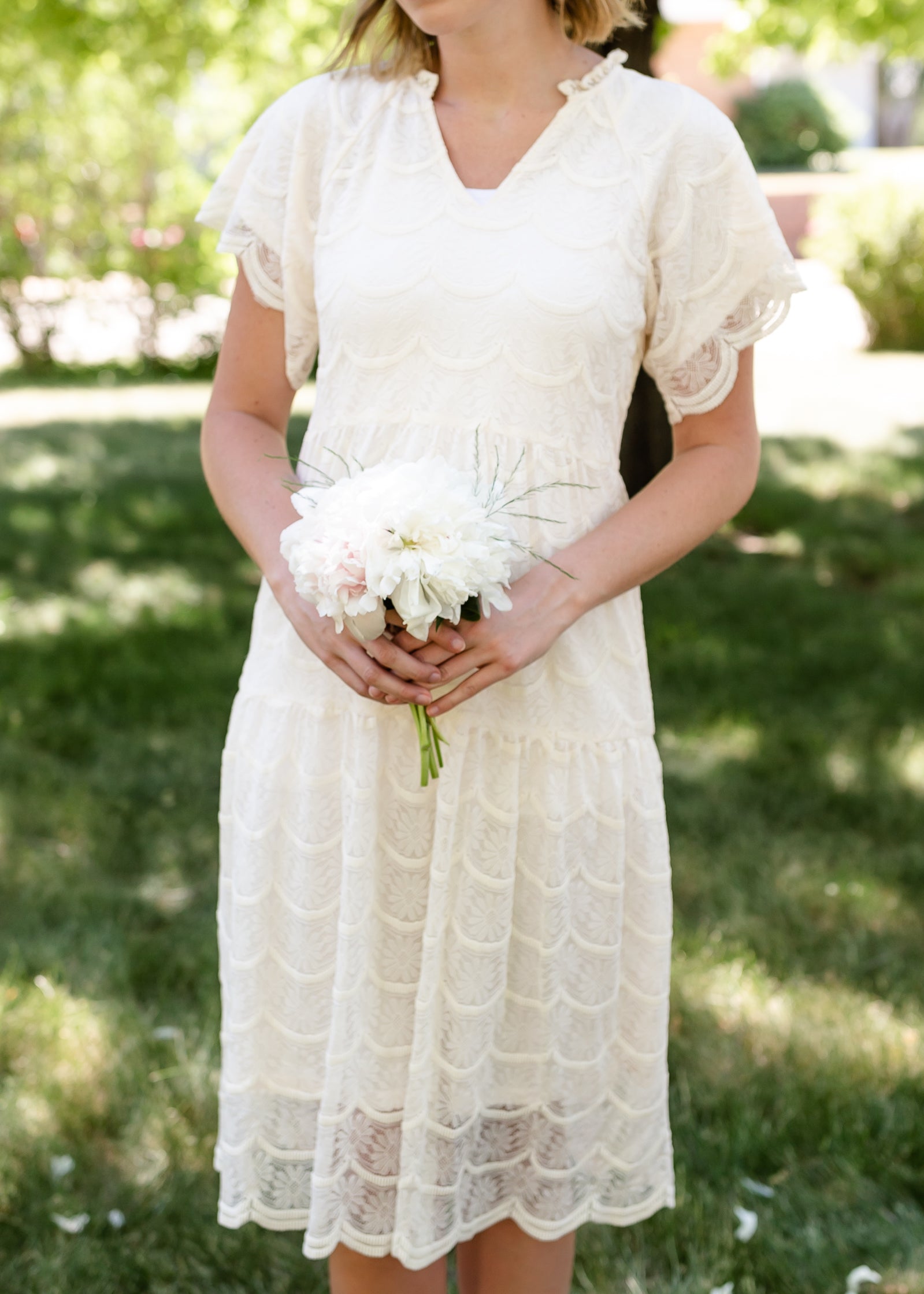 Ivory Lace Overlay Midi Dress - FINAL SALE Dresses