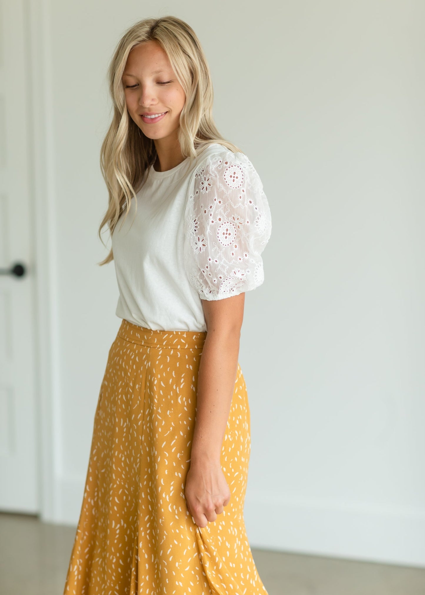 Ivory Lace Puff Sleeve Blouse Tops