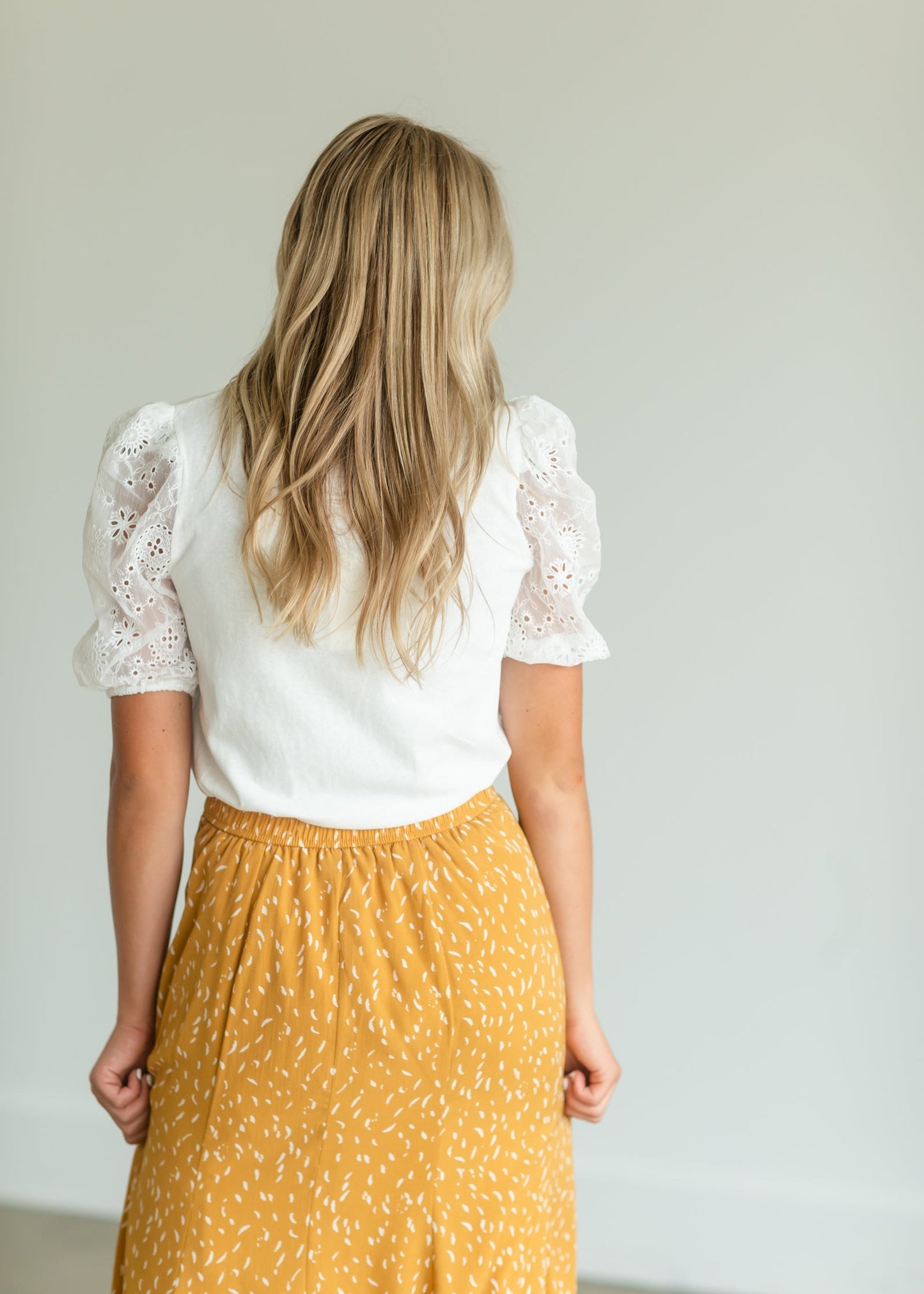 Ivory Lace Puff Sleeve Blouse Tops