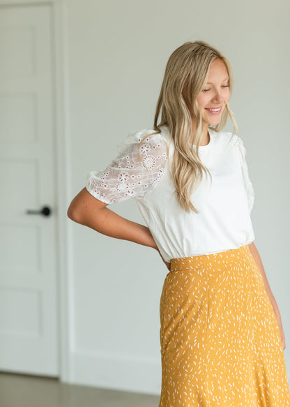 Ivory Lace Puff Sleeve Blouse Tops