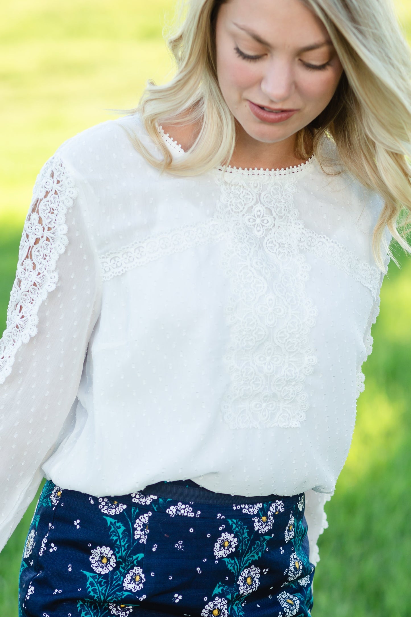 Ivory Lace Swiss Dot Blouse - FINAL SALE Tops