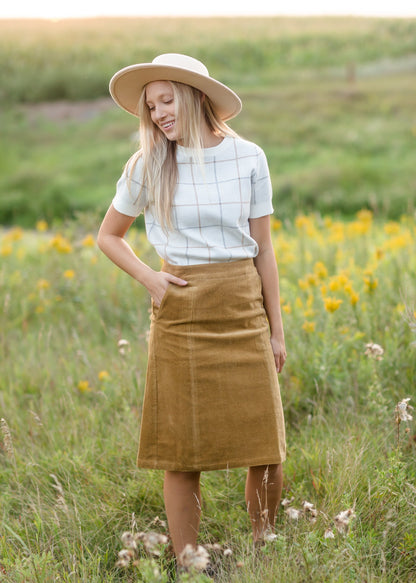 Ivory Plaid Short Sleeve Sweater Tops Polygram