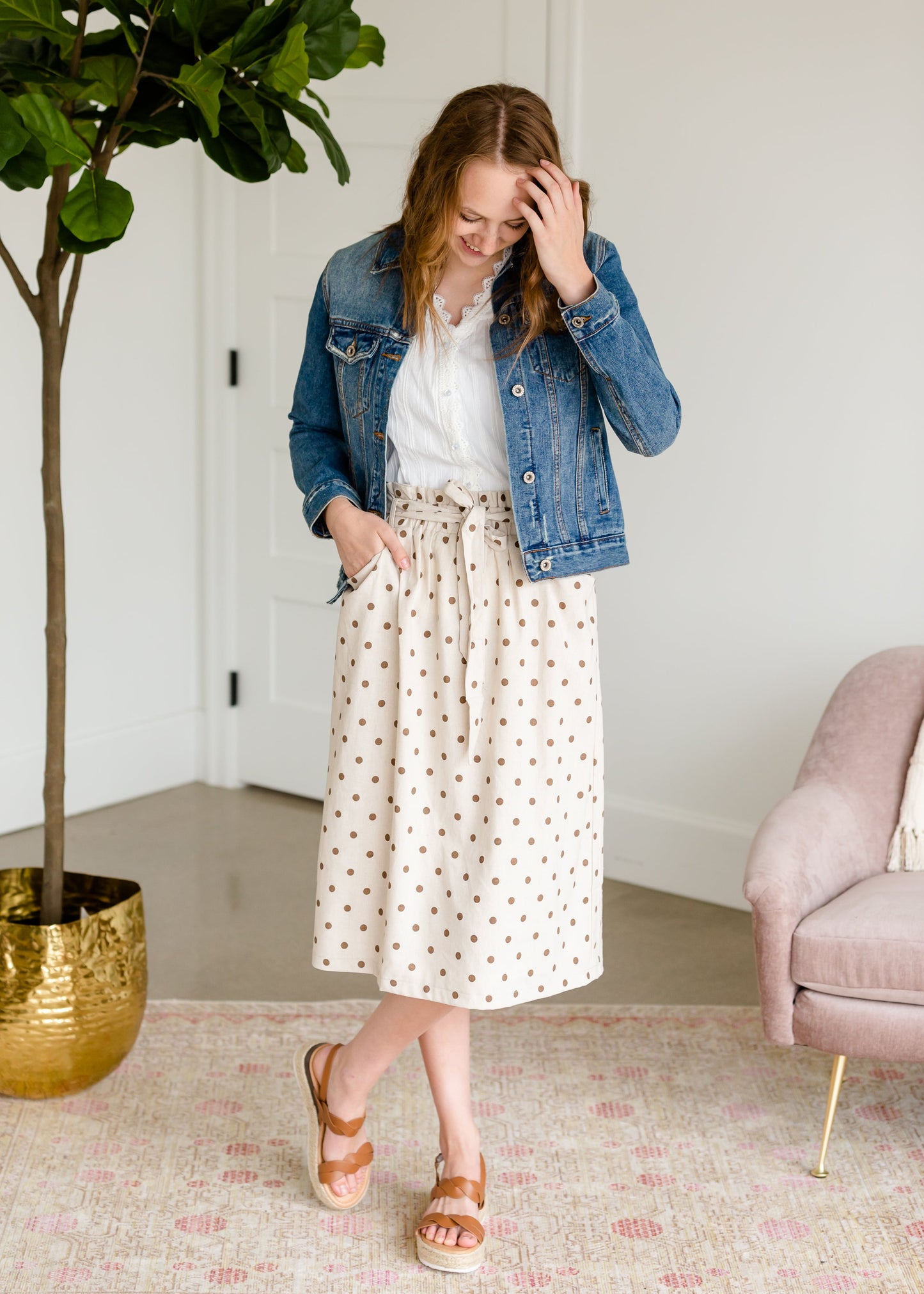 Ivory Polka Dot Paper Bag Midi Skirt - FINAL SALE Skirts