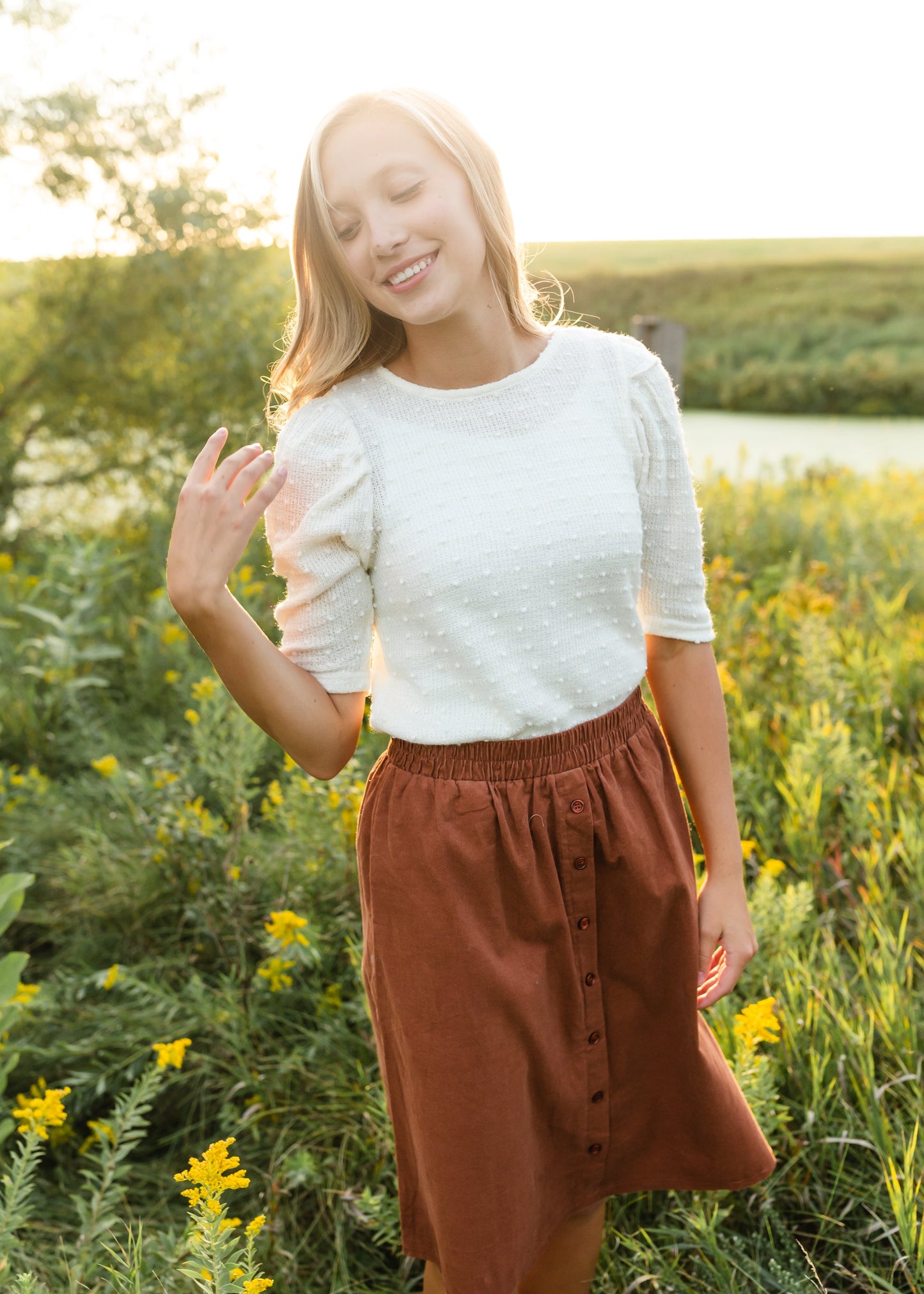 Ivory Puff Sleeve Pom Pom Sweater - FINAL SALE Tops